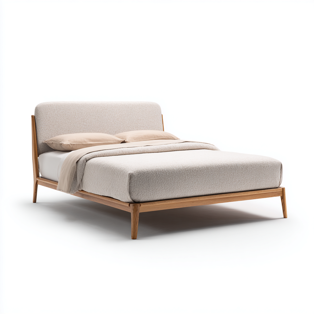 Cama doble tela tapizada madera maciza 200x180x102 cm - beige - diseño moderno para dormitorio-Monoiohome