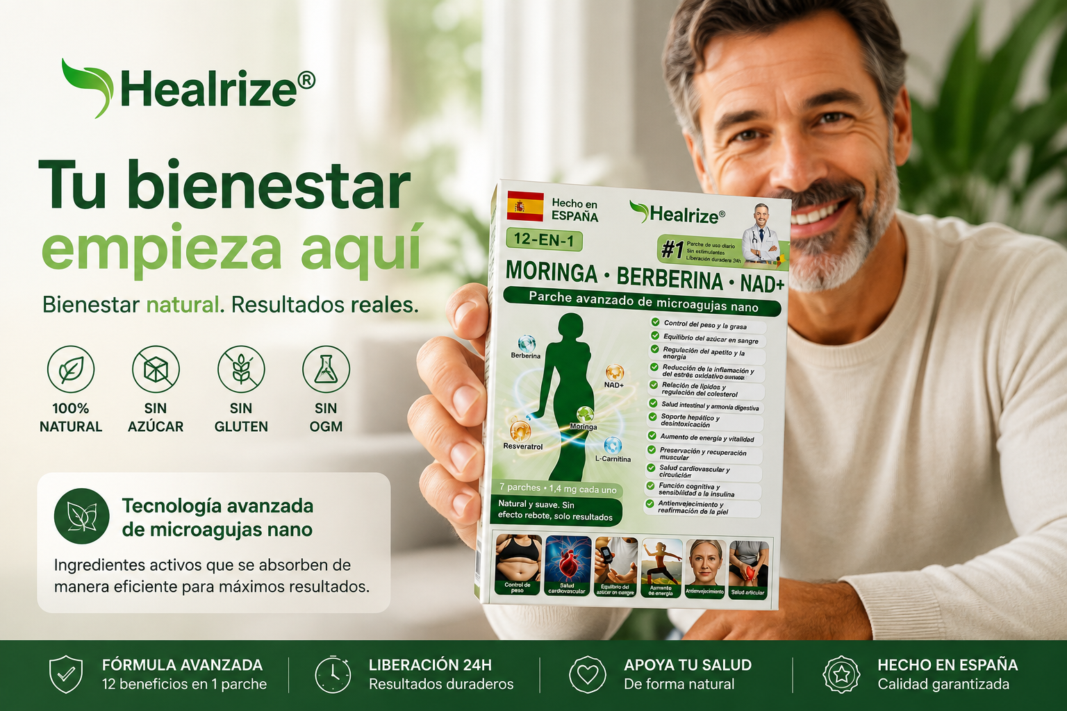 Healrize® – Parches con berberina, moringa y NAD+ para tu rutina diaria
