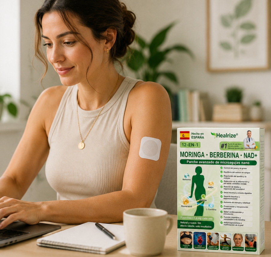 Persona llevando el parche Healrize durante su rutina diaria