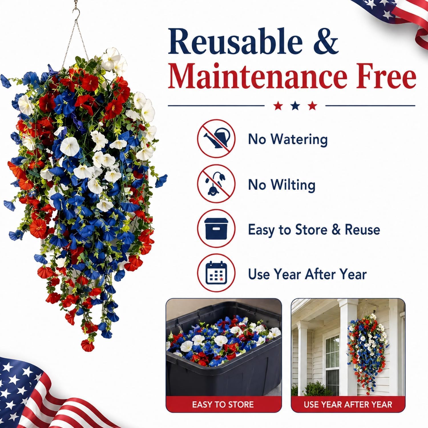 Patriotic Red White Blue Floral Decor 🇺🇸