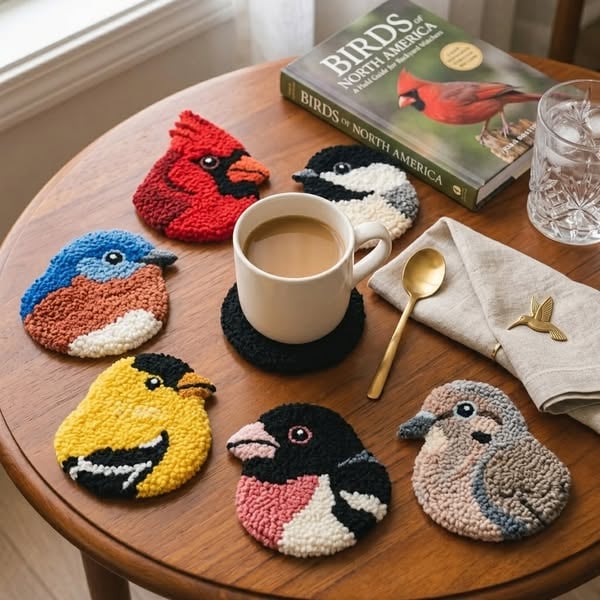 Beginner-Friendly DIY Bird Coasters Punch Needle (Quick-Dry, Moisture-Proof & Easy-Clean)