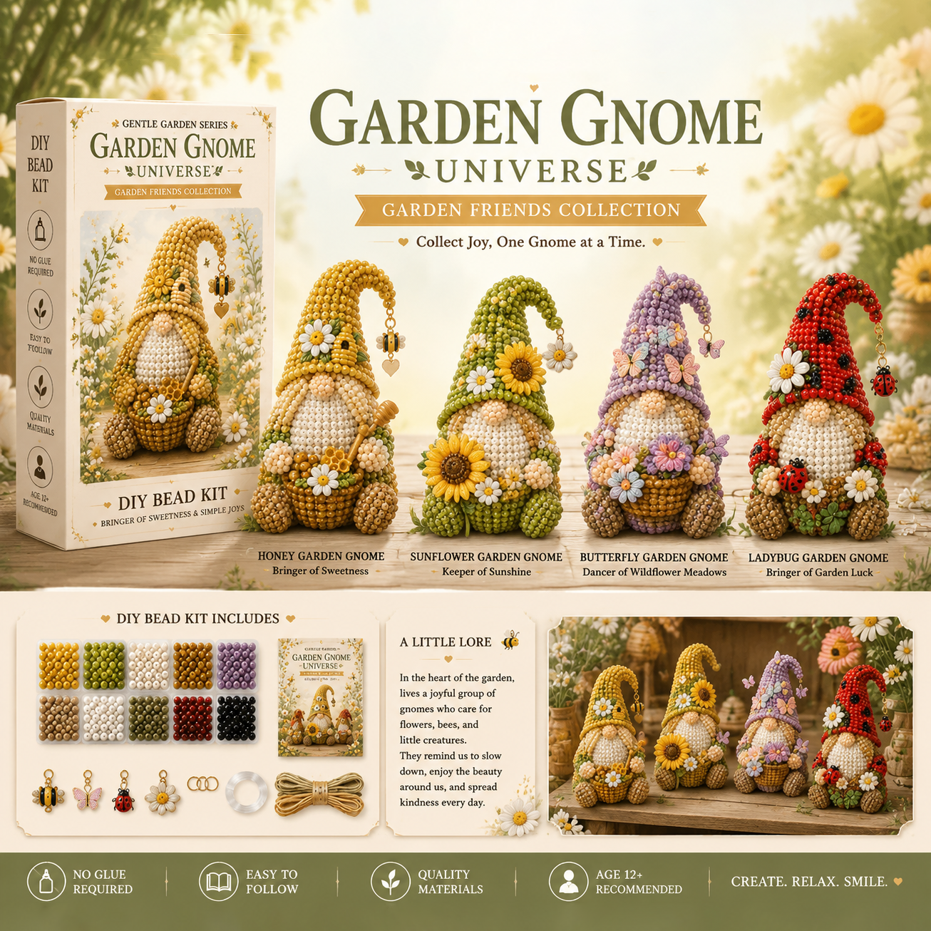 Garden Gnome DIY Bead Kit – Handmade Beaded Gnome Craft Kit