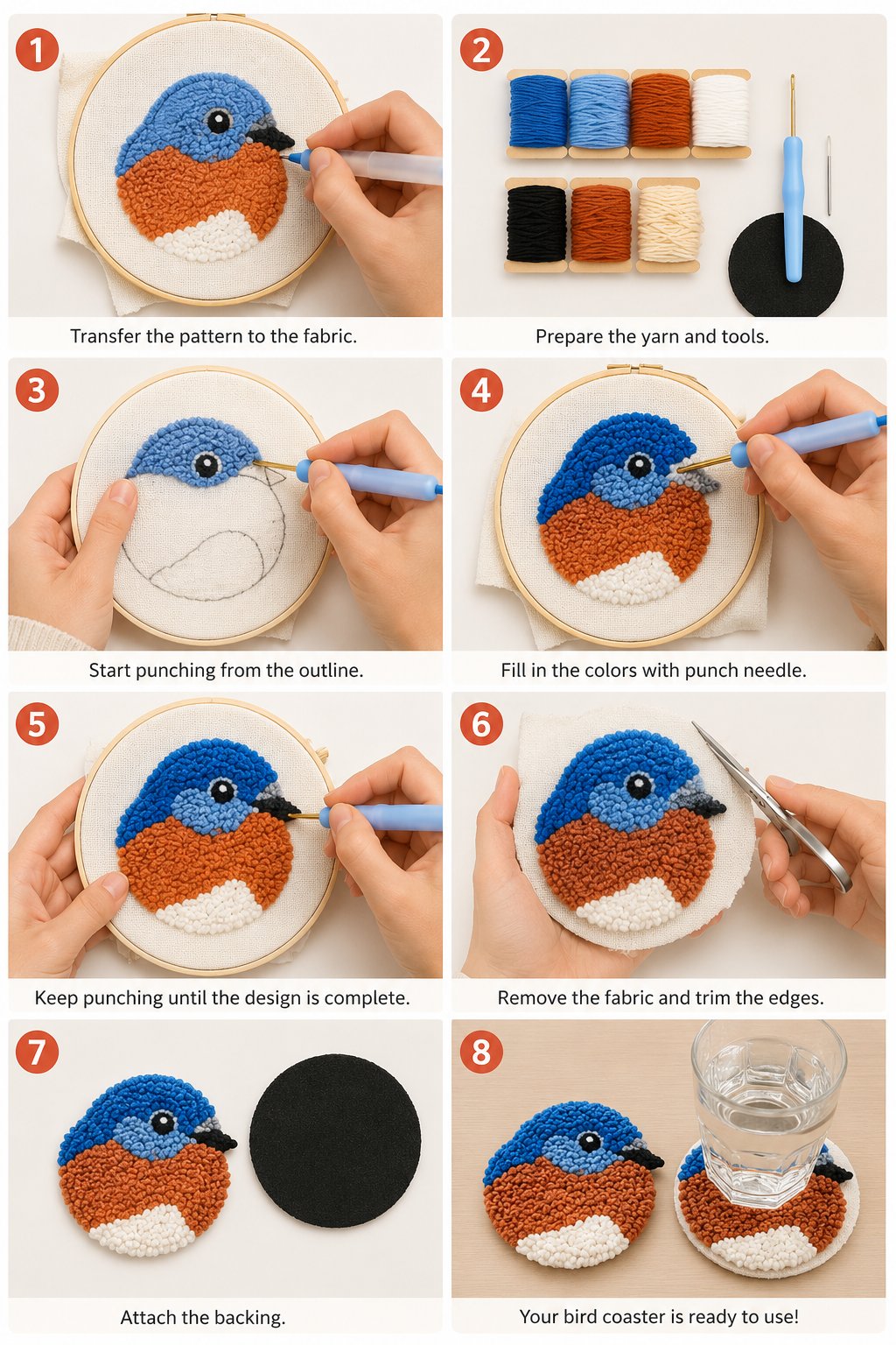 Beginner-Friendly DIY Bird Coasters Punch Needle (Quick-Dry, Moisture-Proof & Easy-Clean)