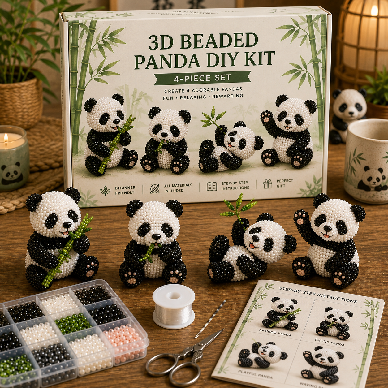 3D Beaded Bear DIY Kit – 4-Piece Handmade Bear Craft Set