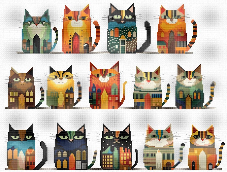 Whimsical Cat Houses Cross Stitch Kit