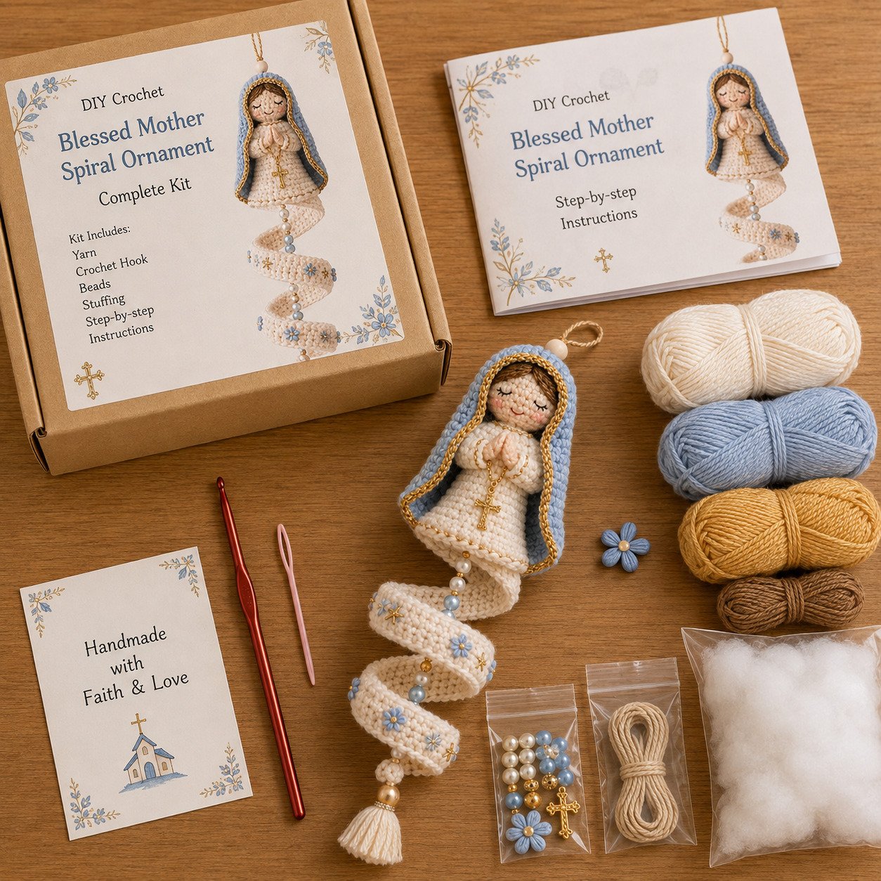 ✨ DIY Crochet Blessed Mother Spiral Hanging Ornament Kit – Handcraft a Heavenly Keepsake 🙏🧶
