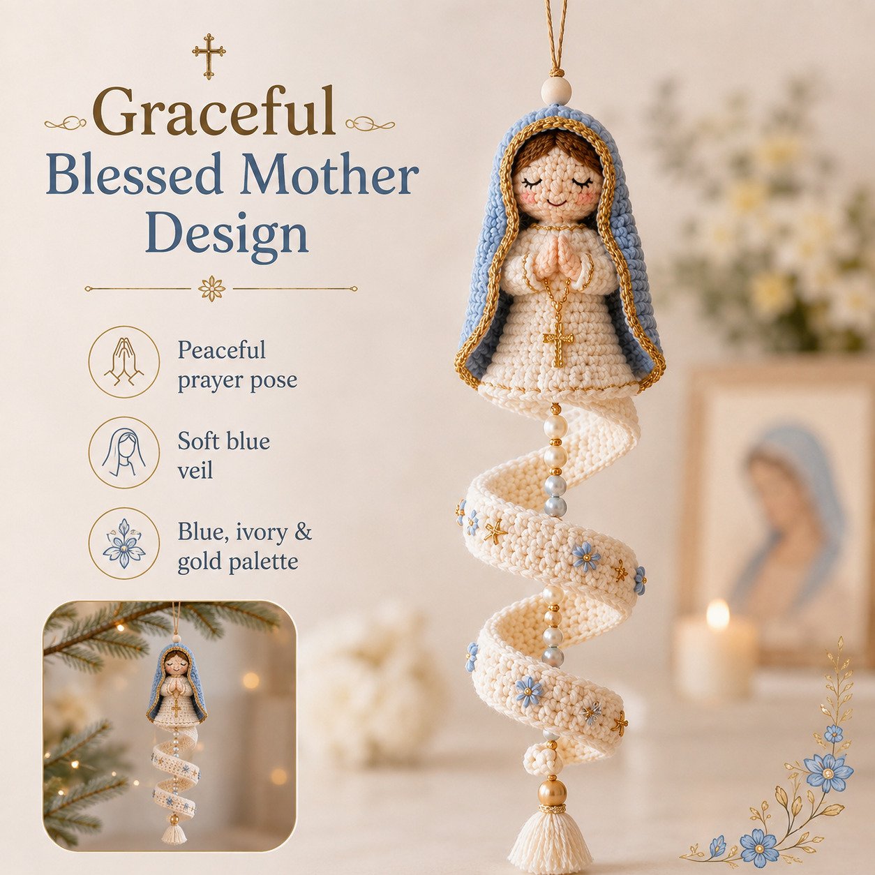 ✨ DIY Crochet Blessed Mother Spiral Hanging Ornament Kit – Handcraft a Heavenly Keepsake 🙏🧶