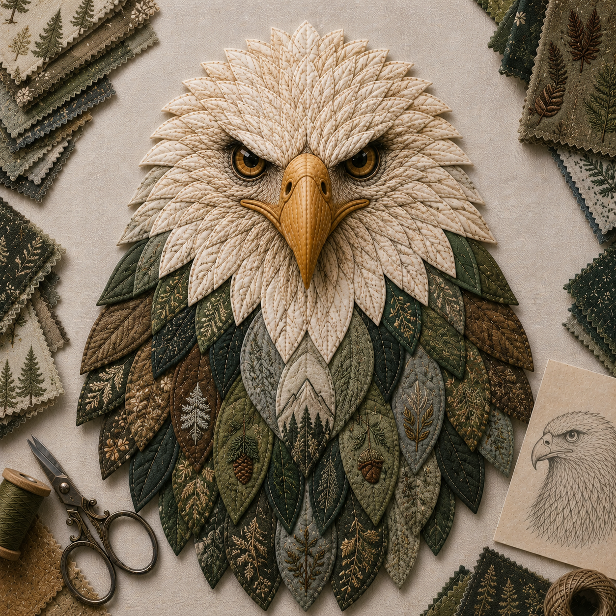 DIY Quilted Bald Eagle Wall Art Kit – Layered Fabric Appliqué Craft