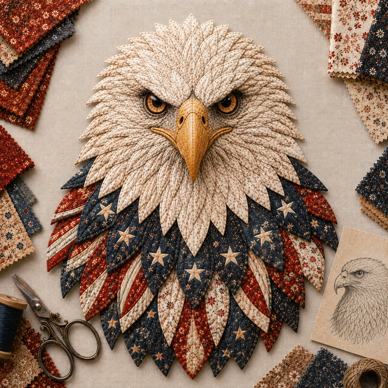 DIY Quilted Bald Eagle Wall Art Kit – Layered Fabric Appliqué Craft