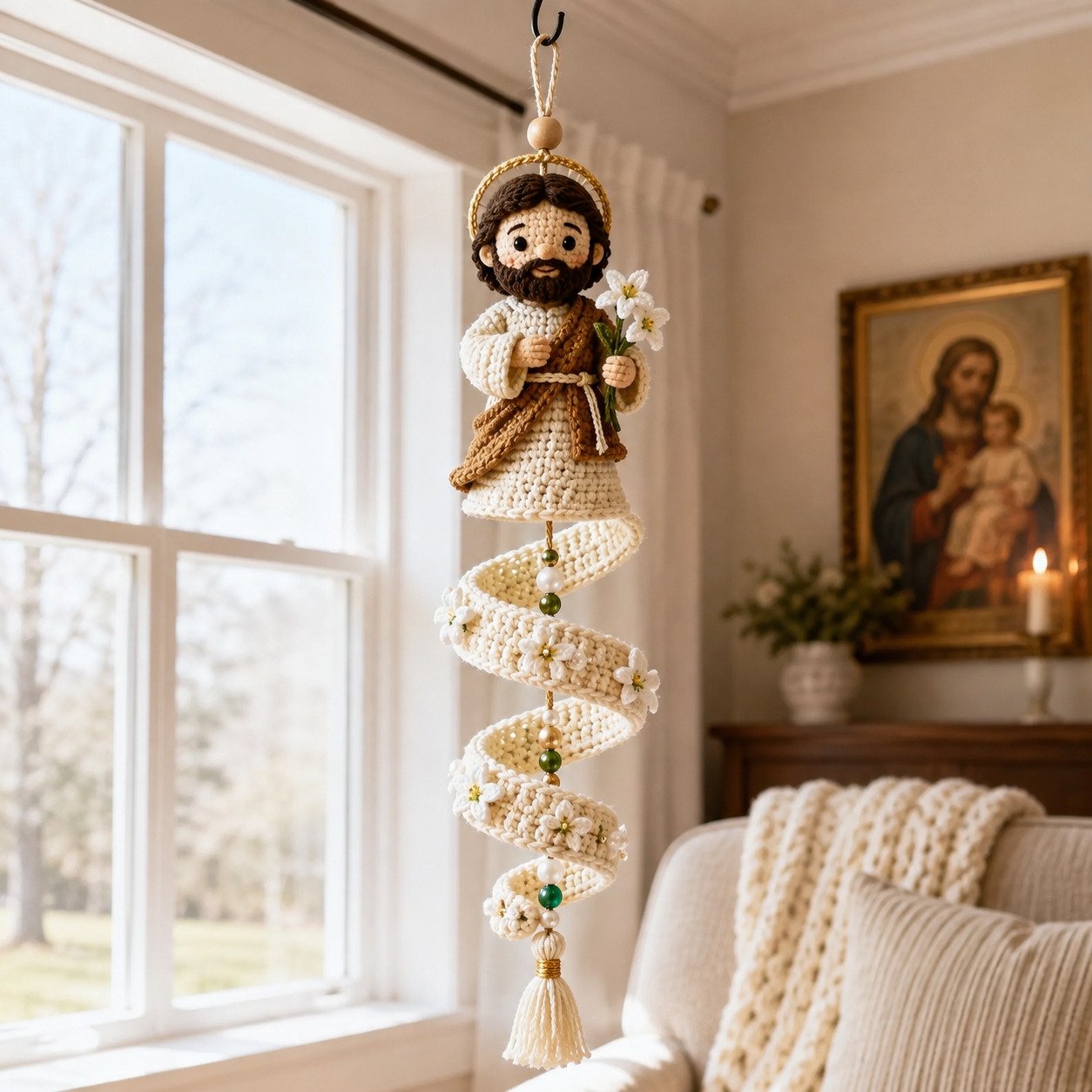✨ DIY Crochet Blessed Mother Spiral Hanging Ornament Kit – Handcraft a Heavenly Keepsake 🙏🧶