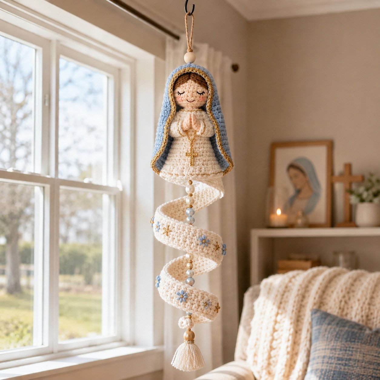 ✨ DIY Crochet Blessed Mother Spiral Hanging Ornament Kit – Handcraft a Heavenly Keepsake 🙏🧶