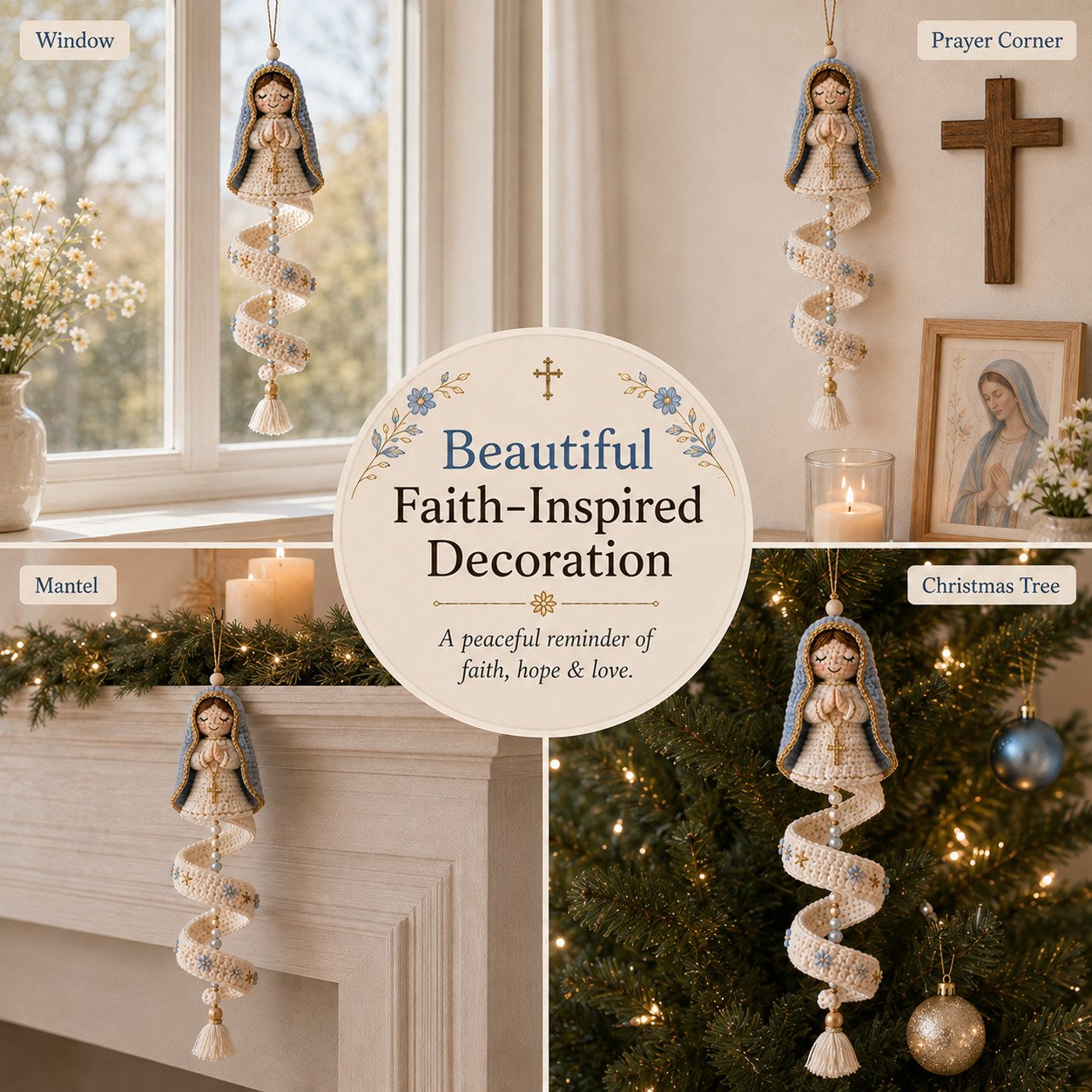 ✨ DIY Crochet Blessed Mother Spiral Hanging Ornament Kit – Handcraft a Heavenly Keepsake 🙏🧶