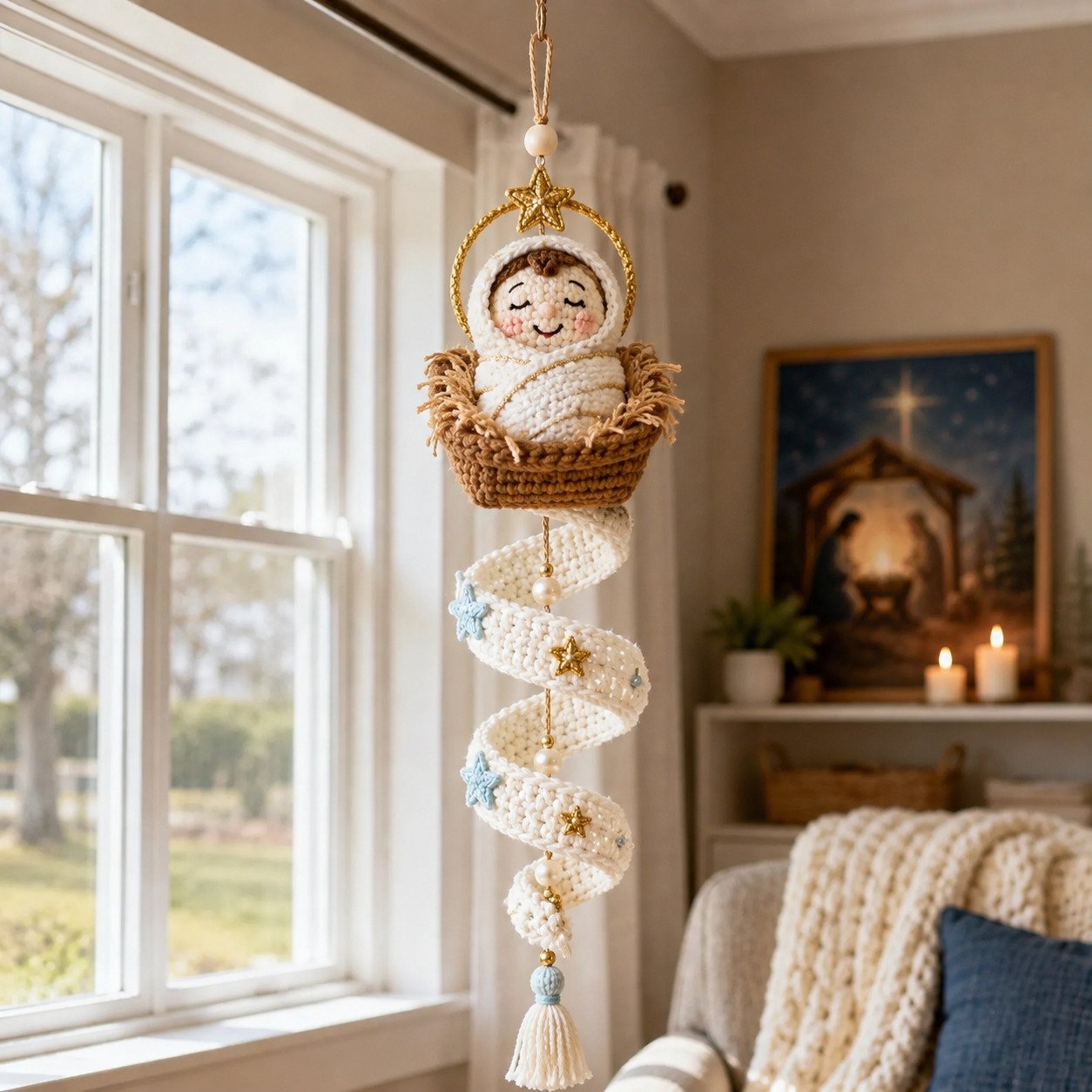 ✨ DIY Crochet Blessed Mother Spiral Hanging Ornament Kit – Handcraft a Heavenly Keepsake 🙏🧶