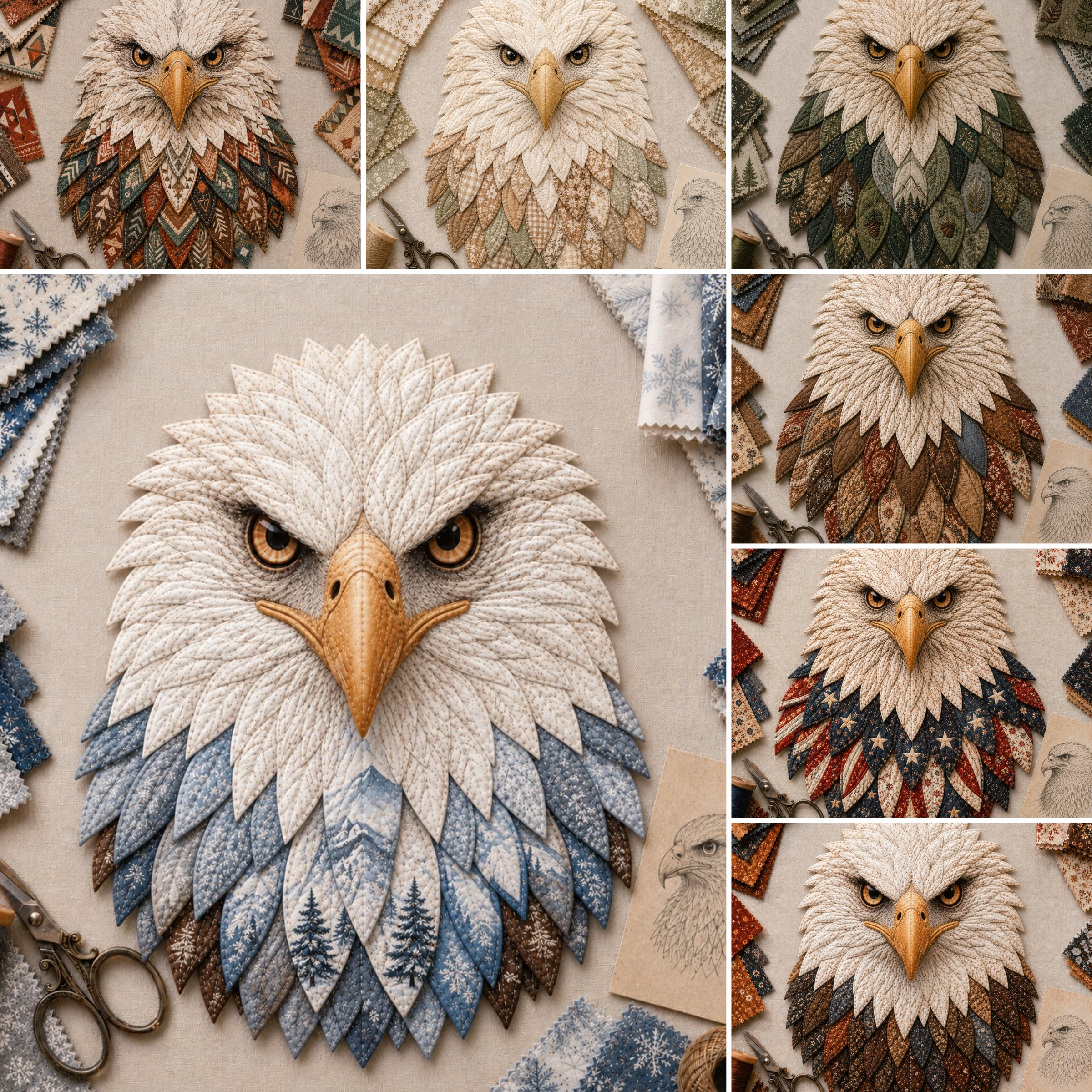 DIY Quilted Bald Eagle Wall Art Kit – Layered Fabric Appliqué Craft