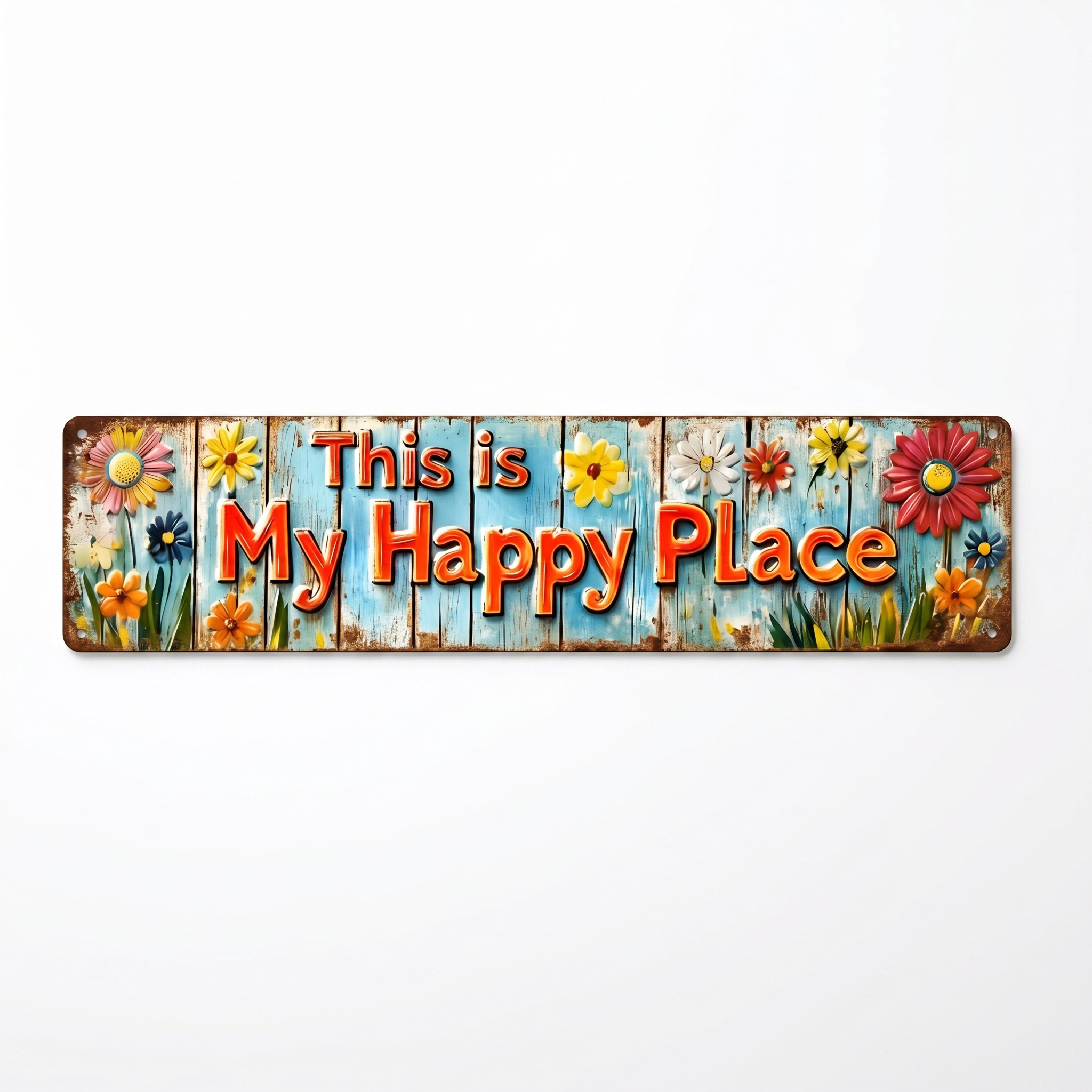 "This Is My Happy Place" Metal Sign With Vibrant Floral Pattern