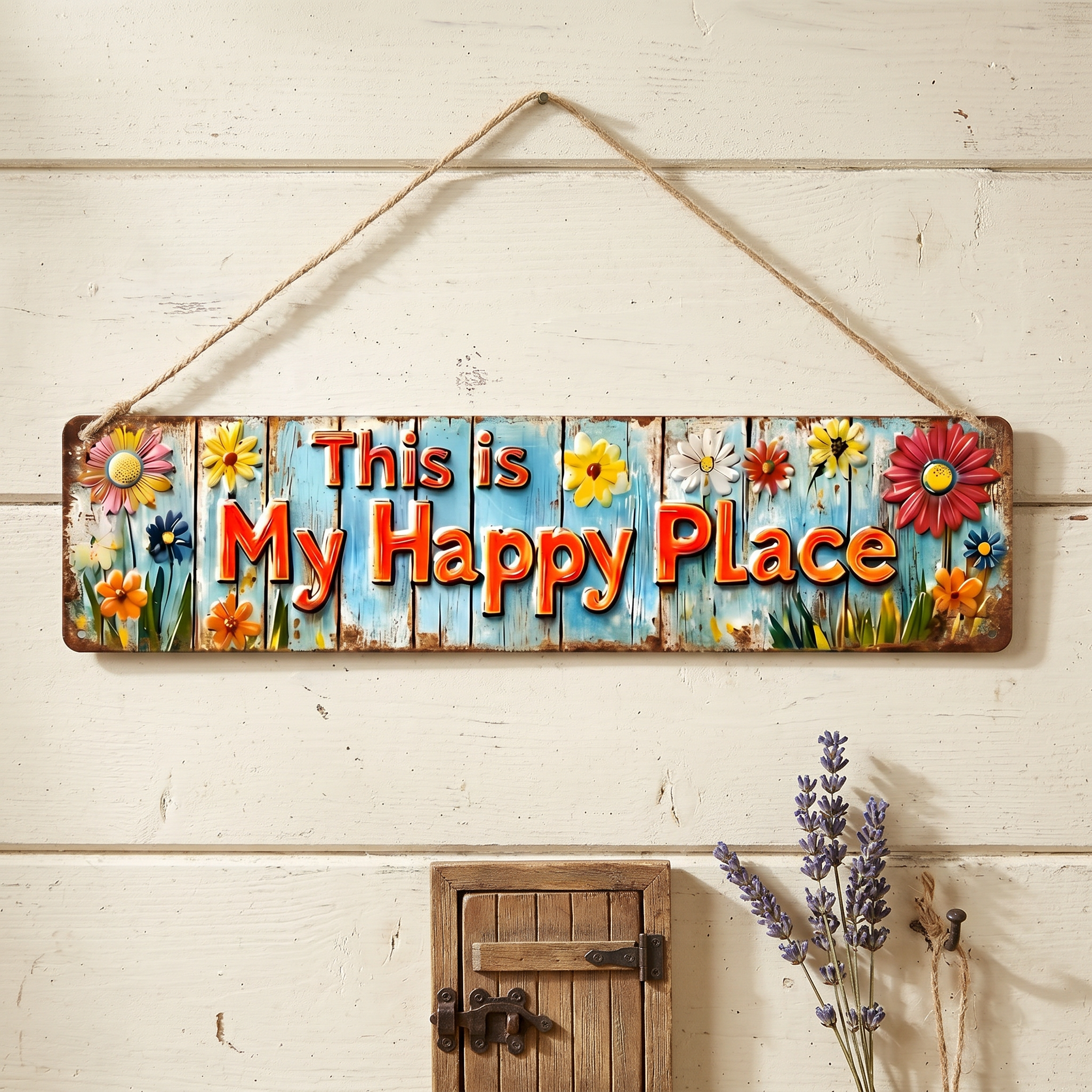 "This Is My Happy Place" Metal Sign With Vibrant Floral Pattern