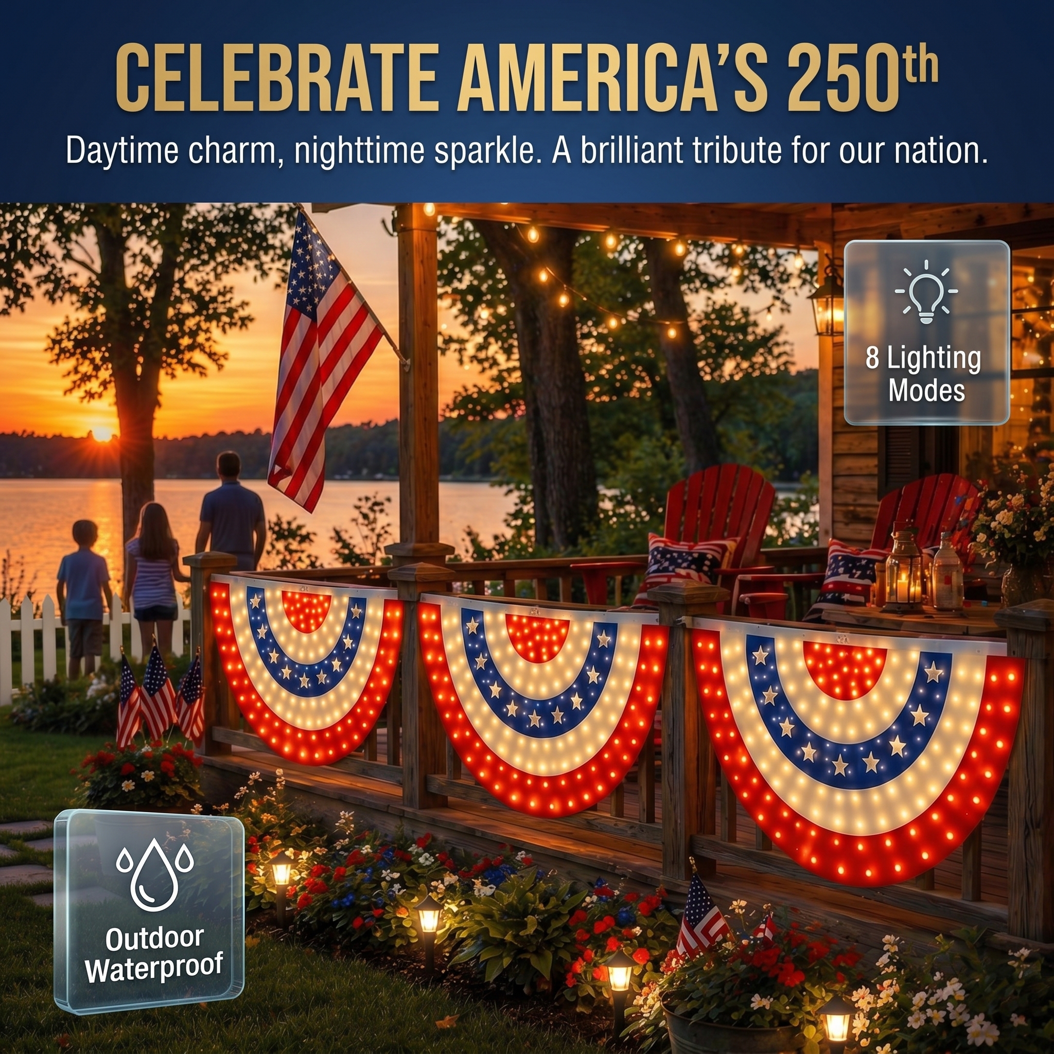 3 x 6 Ft LED Patriotic Bunting Banner for America’s 250th-EASESTER