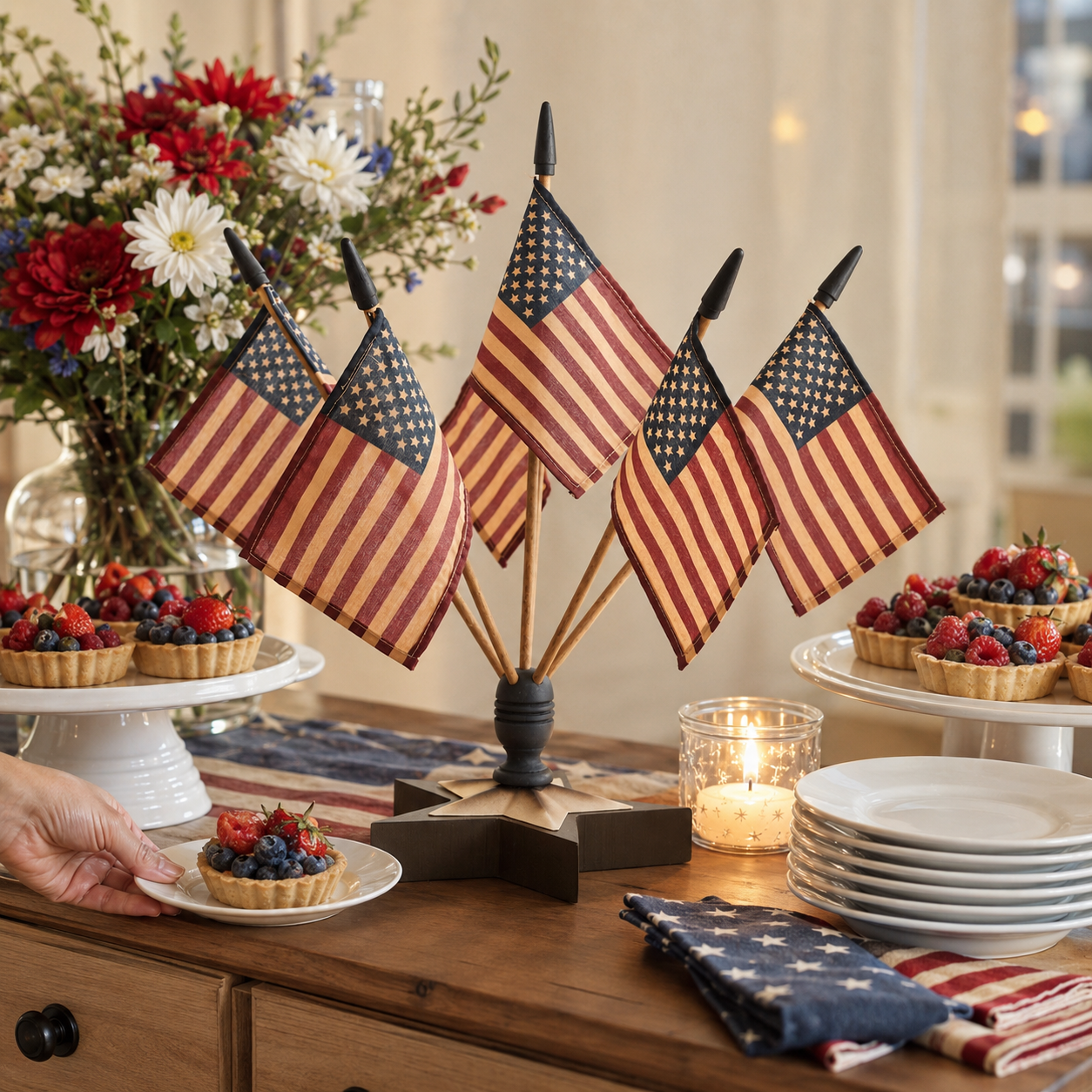 Vintage Americana Tabletop Flag Set With Star Holder-EASESTER