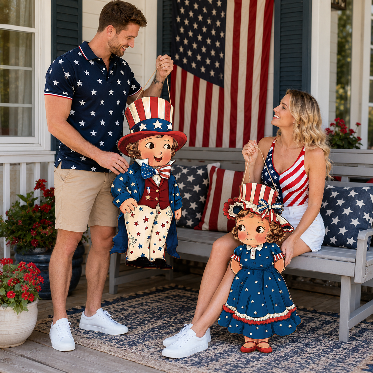 2-Piece Patriotic Wooden Hanging Door Signs