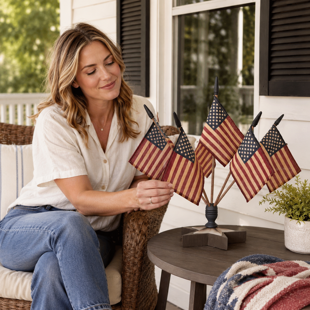Vintage Americana Tabletop Flag Set With Star Holder-EASESTER