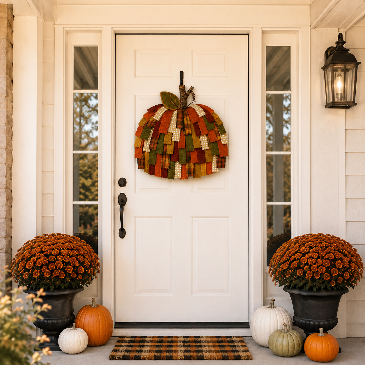 Lighted Patchwork Pumpkin Door Hanger-EASESTER
