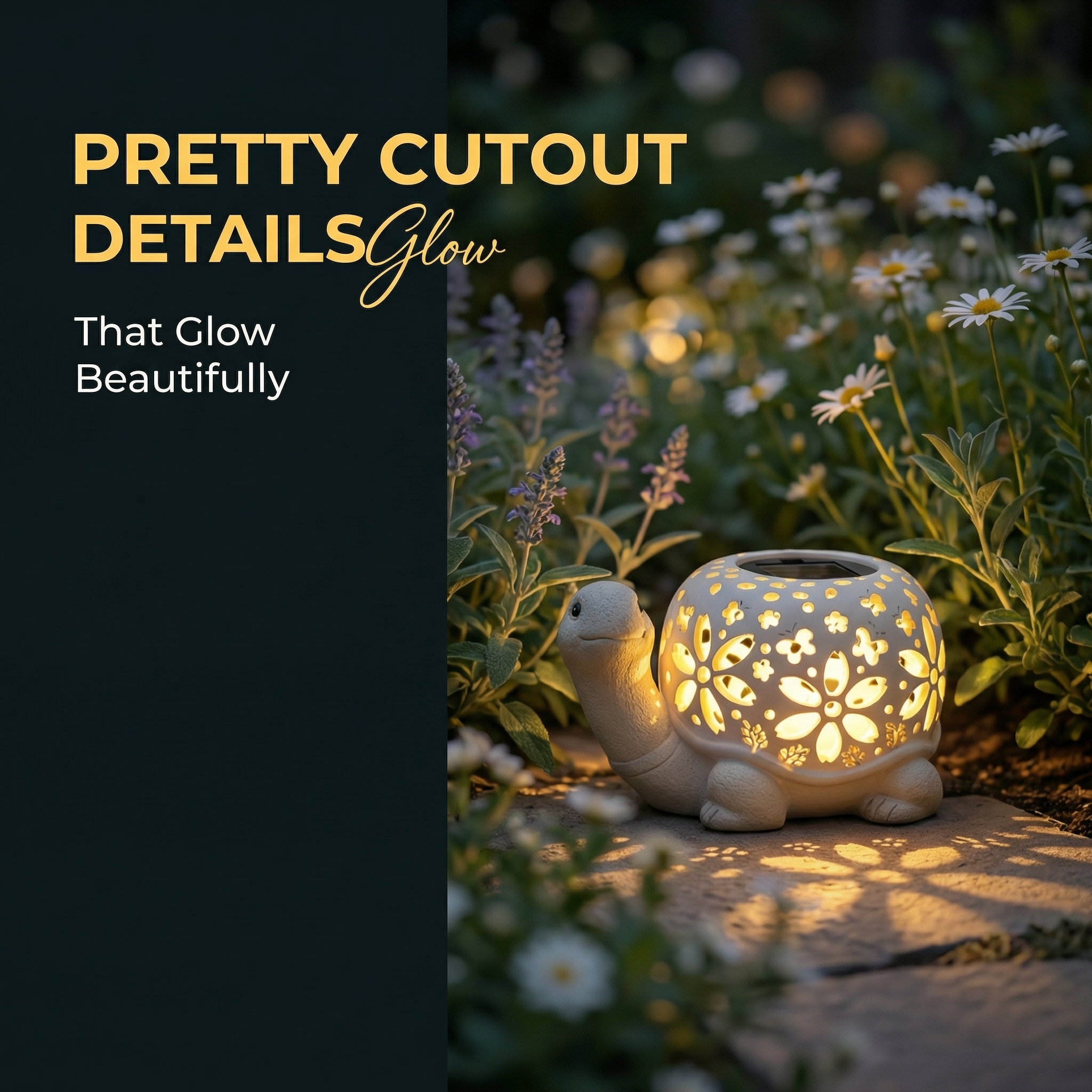 Turtle Glow Solar Garden Lantern With Floral Cutout Shell-EASESTER