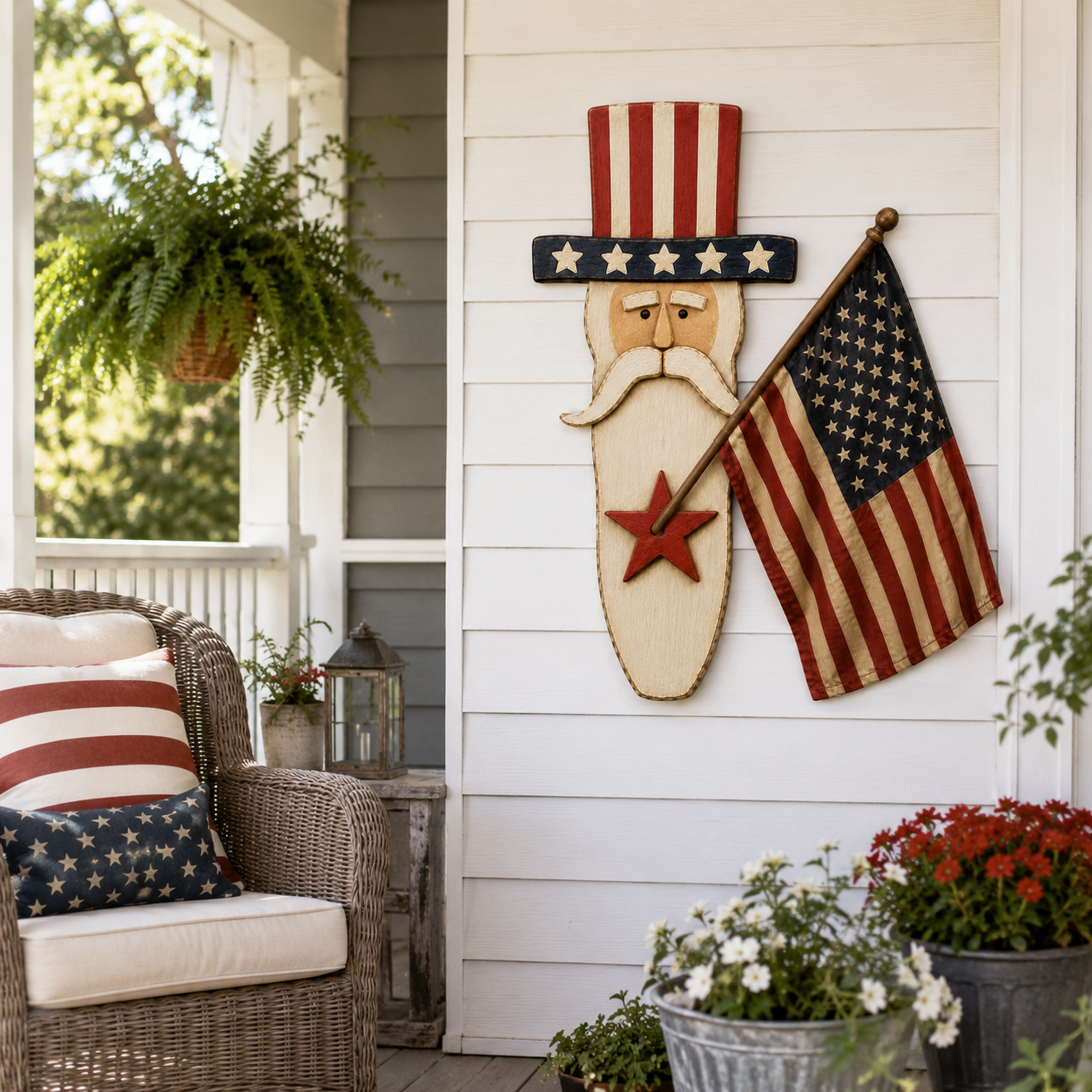 Vintage Uncle Sam Patriotic Wall Hanging with Flag-EASESTER