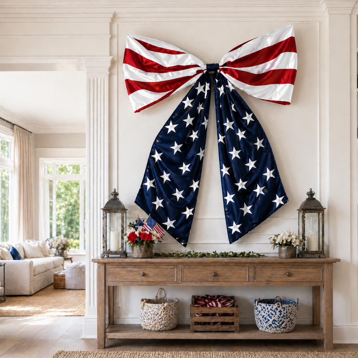 Lighted Extra Large American Flag Bow-EASESTER