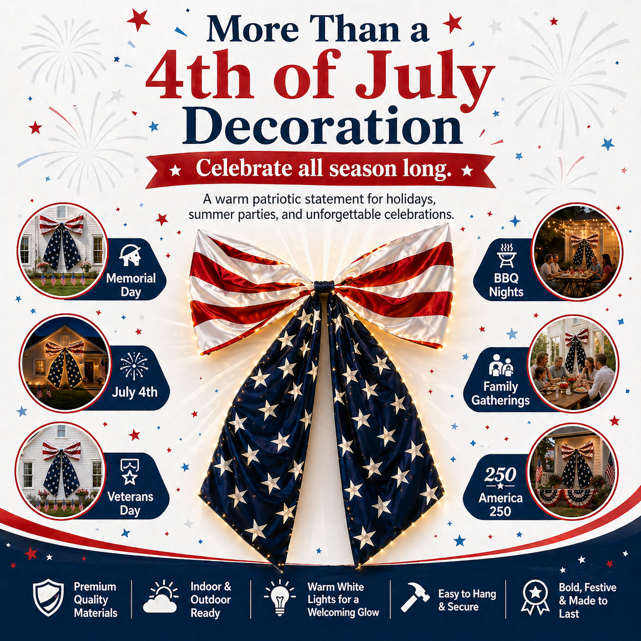 Lighted Extra Large American Flag Bow-EASESTER