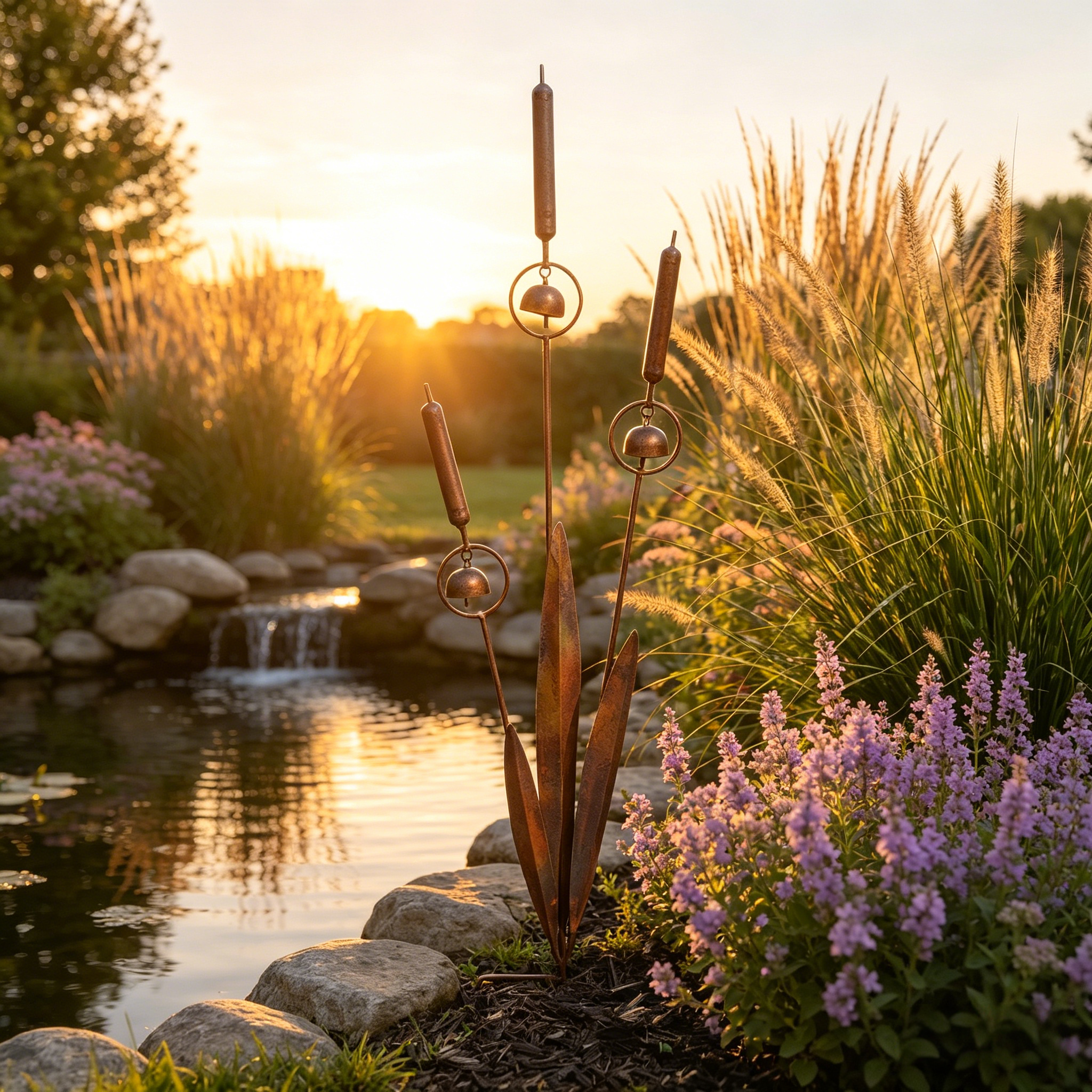 Triple Cattail Garden Stake