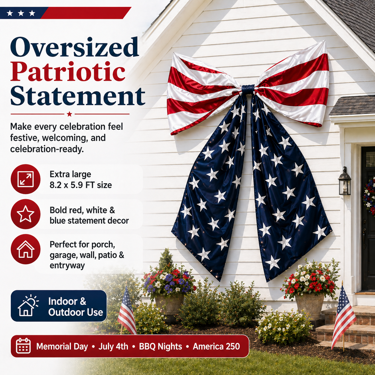 Lighted Extra Large American Flag Bow-EASESTER