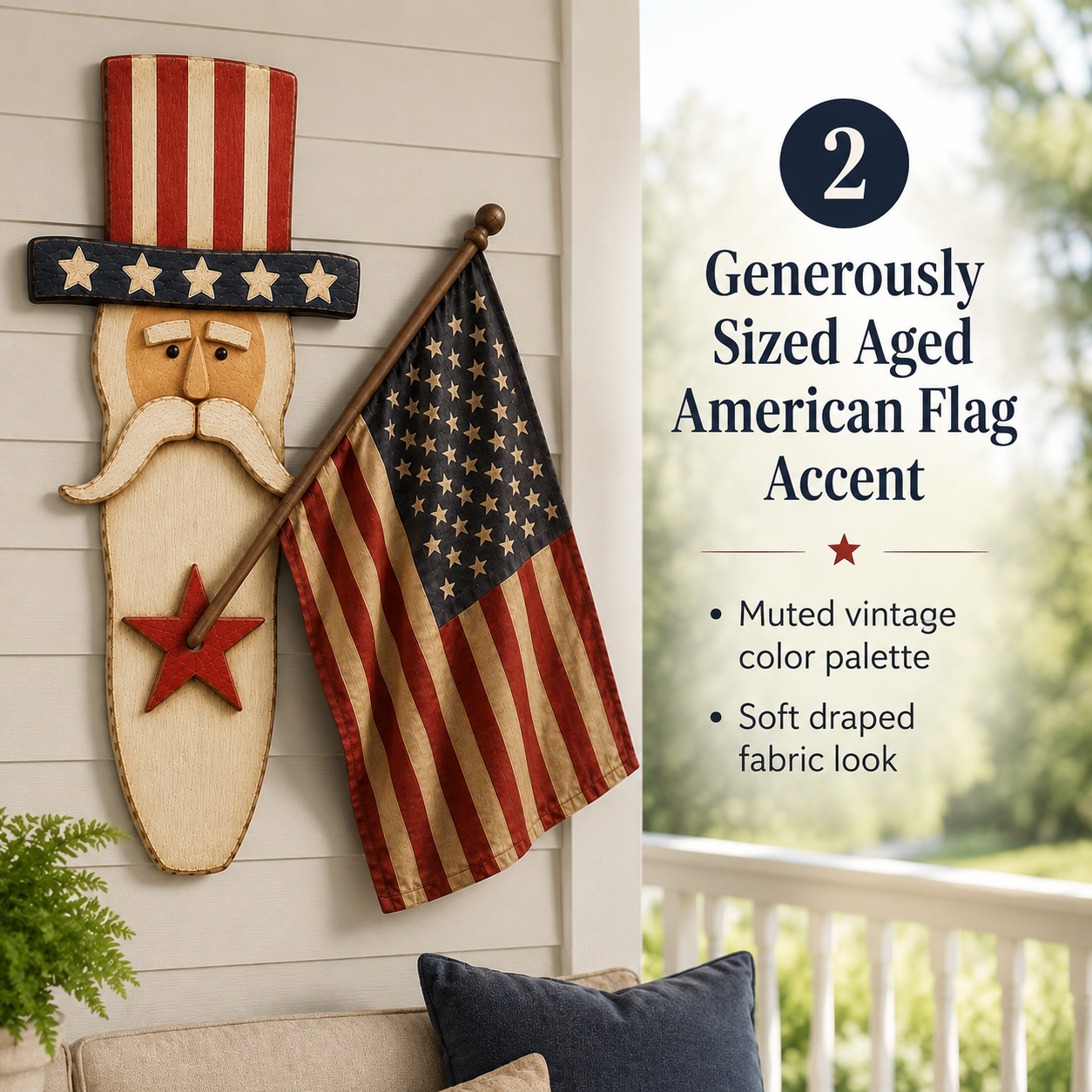 Vintage Uncle Sam Patriotic Wall Hanging with Flag-EASESTER