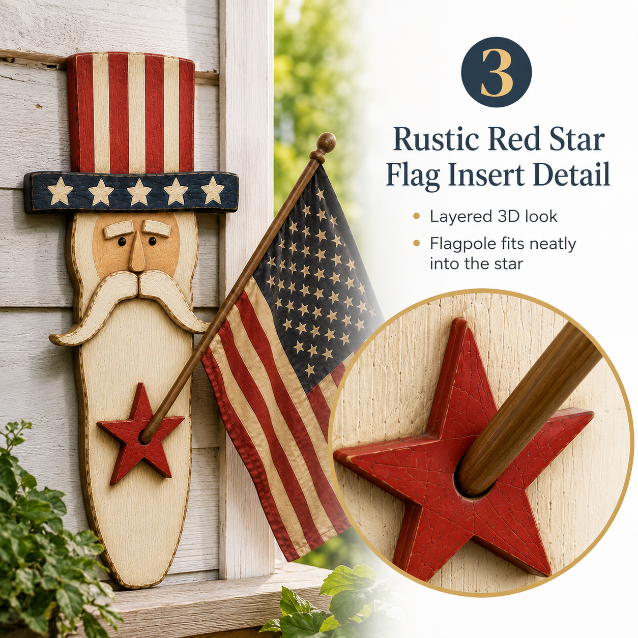 Vintage Uncle Sam Patriotic Wall Hanging with Flag-EASESTER