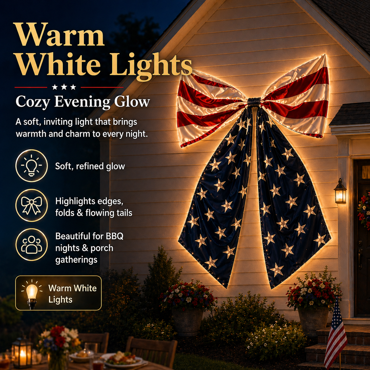 Lighted Extra Large American Flag Bow-EASESTER