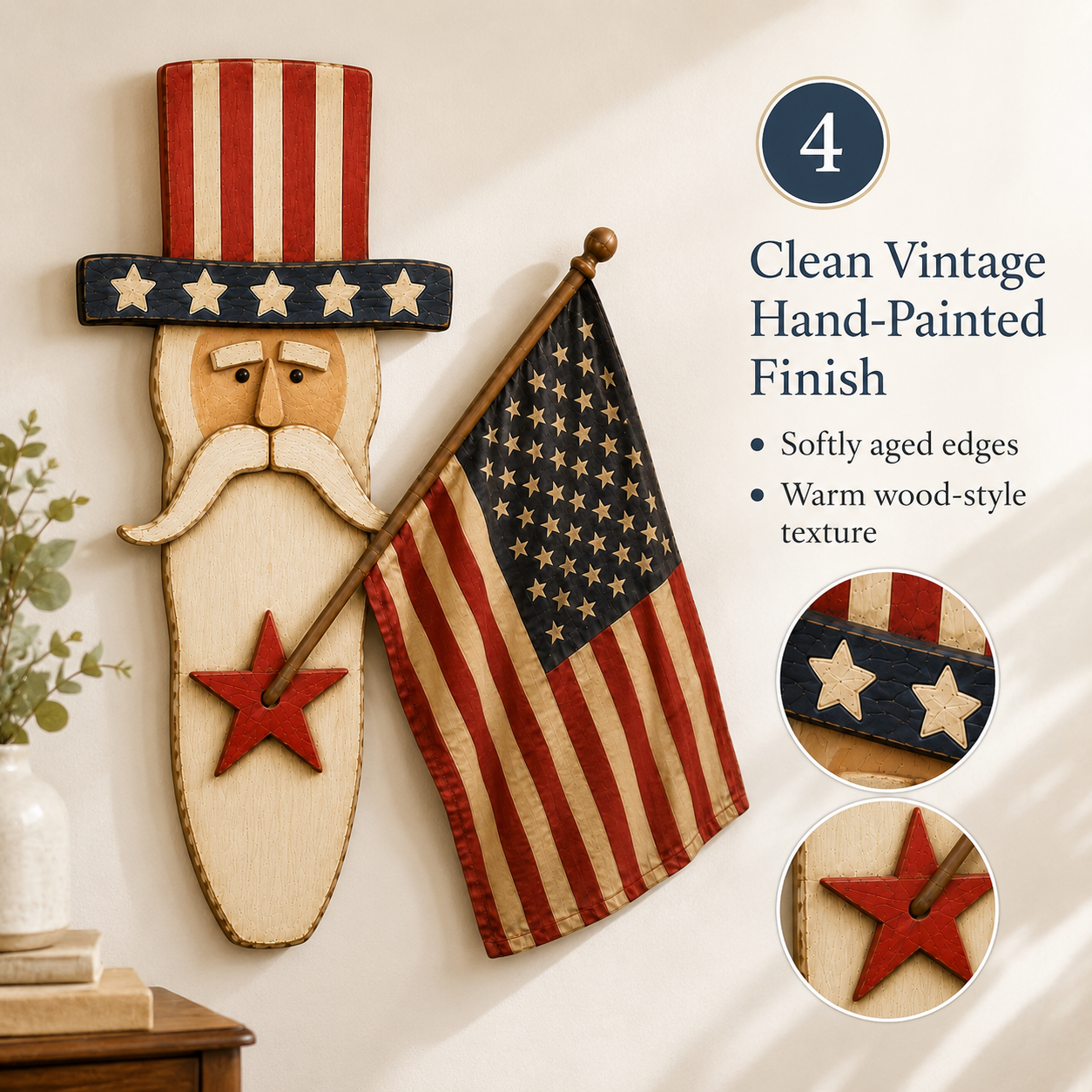 Vintage Uncle Sam Patriotic Wall Hanging with Flag-EASESTER