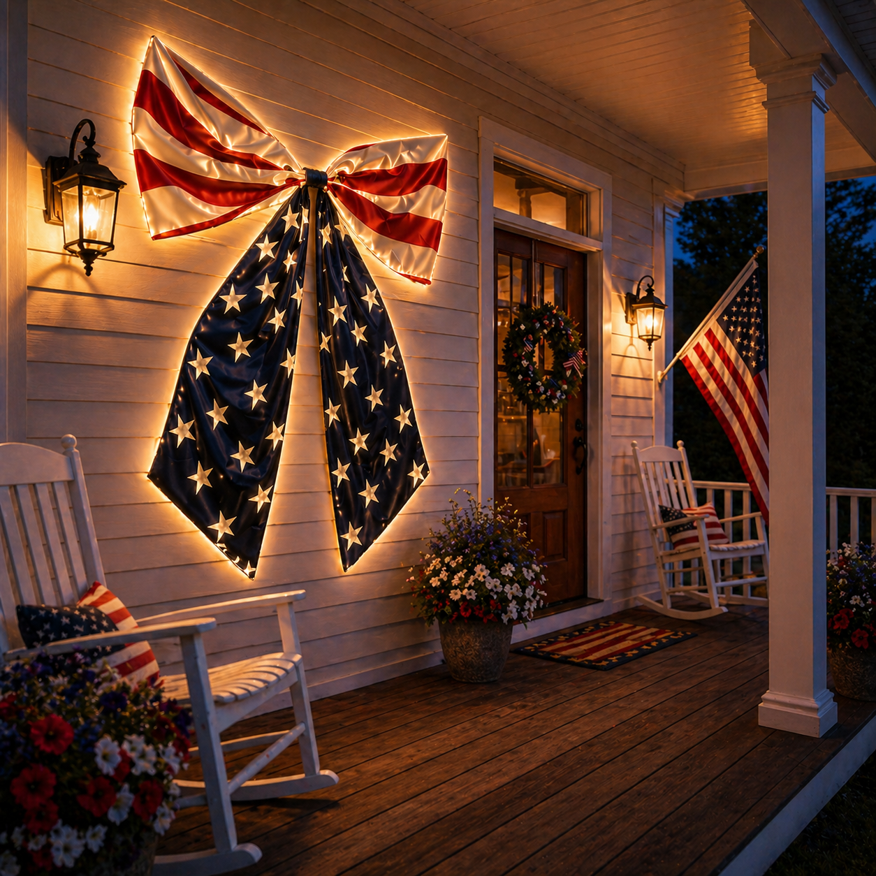 Lighted Extra Large American Flag Bow-EASESTER