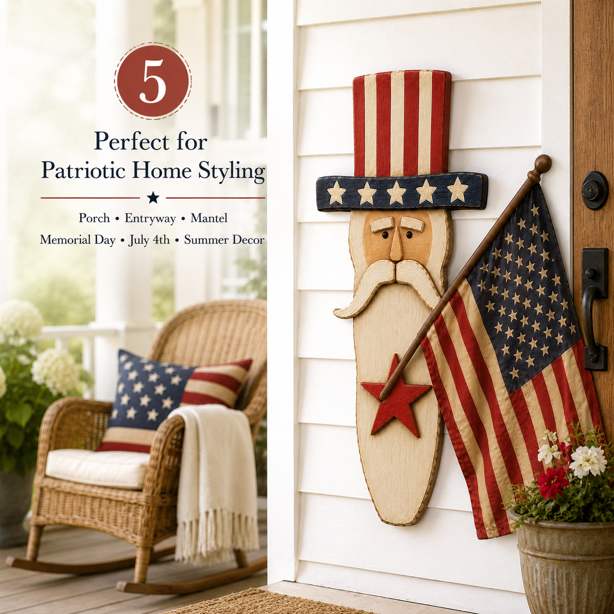 Vintage Uncle Sam Patriotic Wall Hanging with Flag-EASESTER
