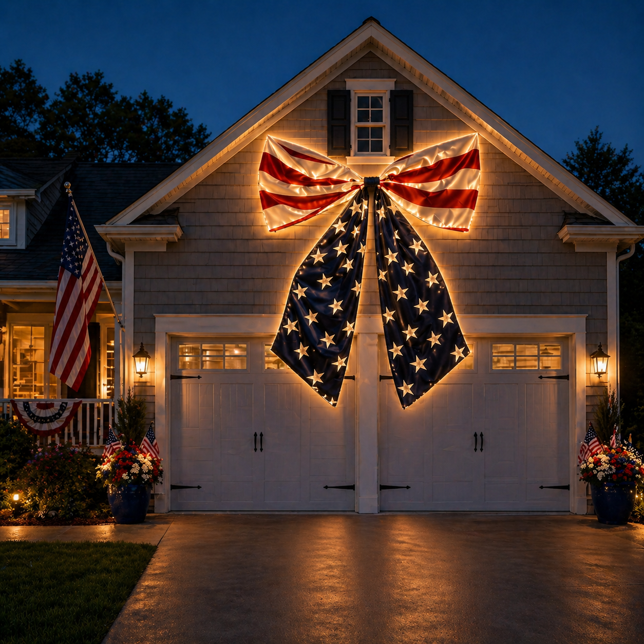Lighted Extra Large American Flag Bow-EASESTER