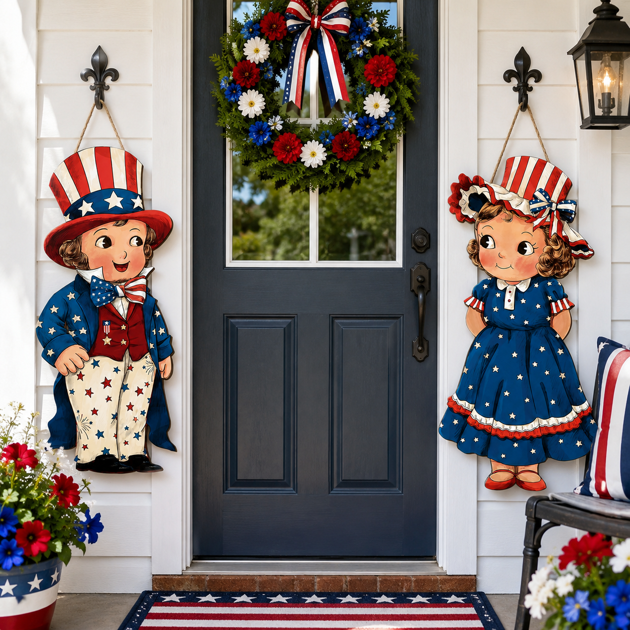 2-Piece Patriotic Wooden Hanging Door Signs