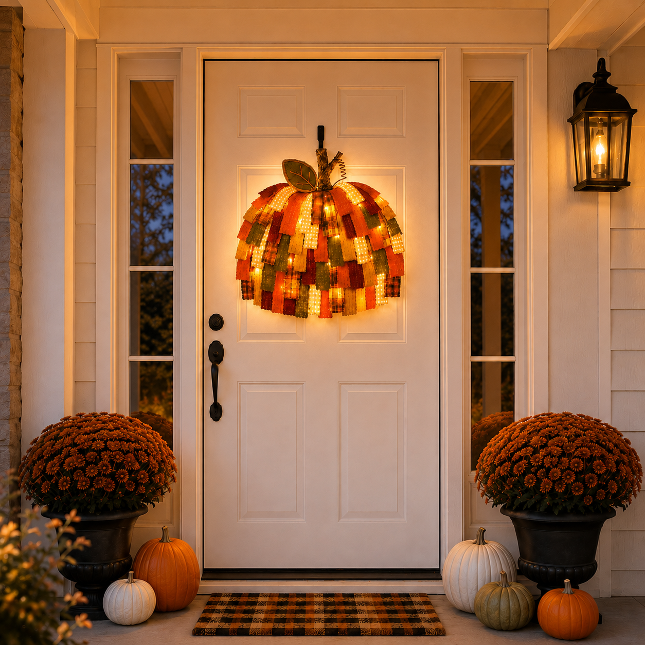 Lighted Patchwork Pumpkin Door Hanger-EASESTER