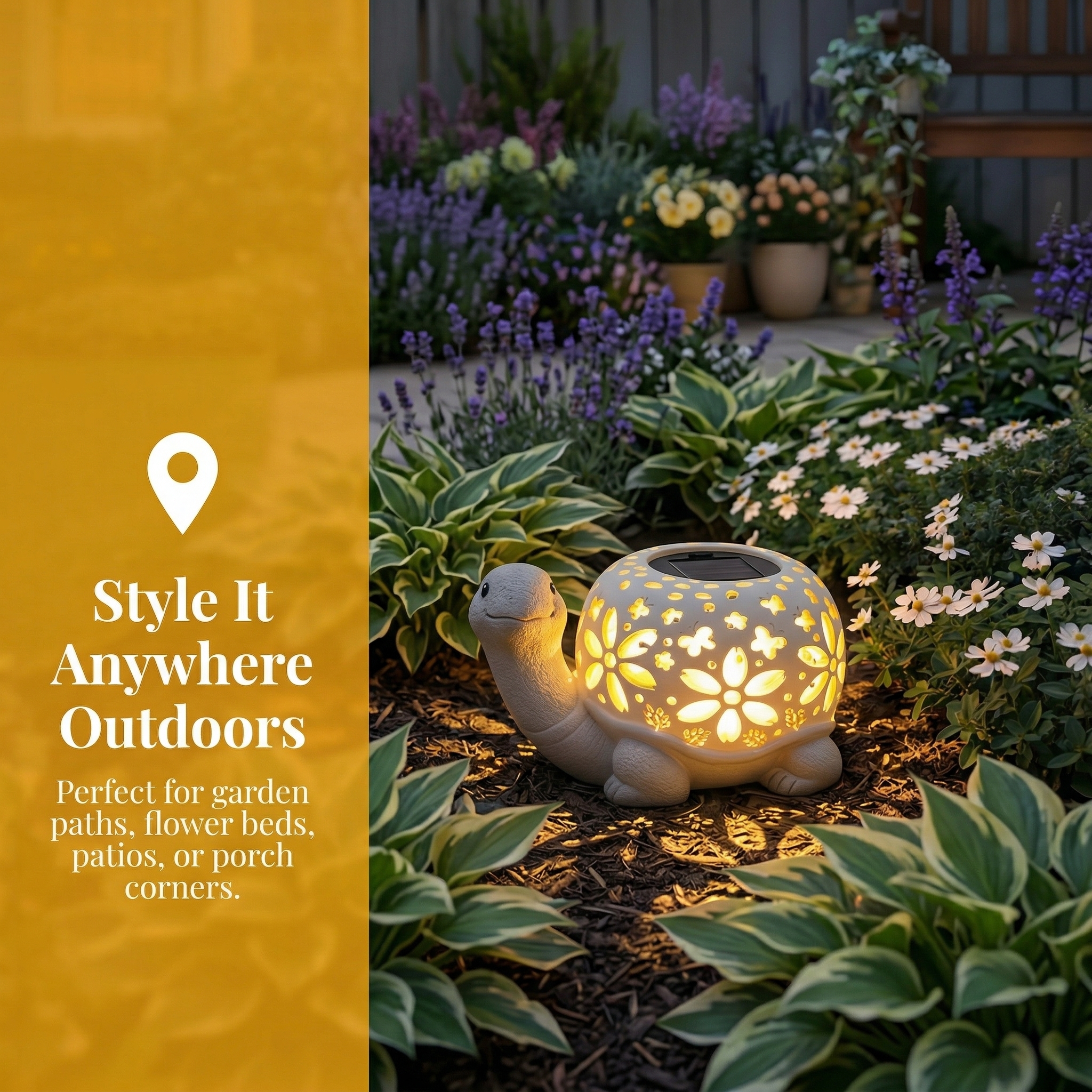 Turtle Glow Solar Garden Lantern With Floral Cutout Shell-EASESTER