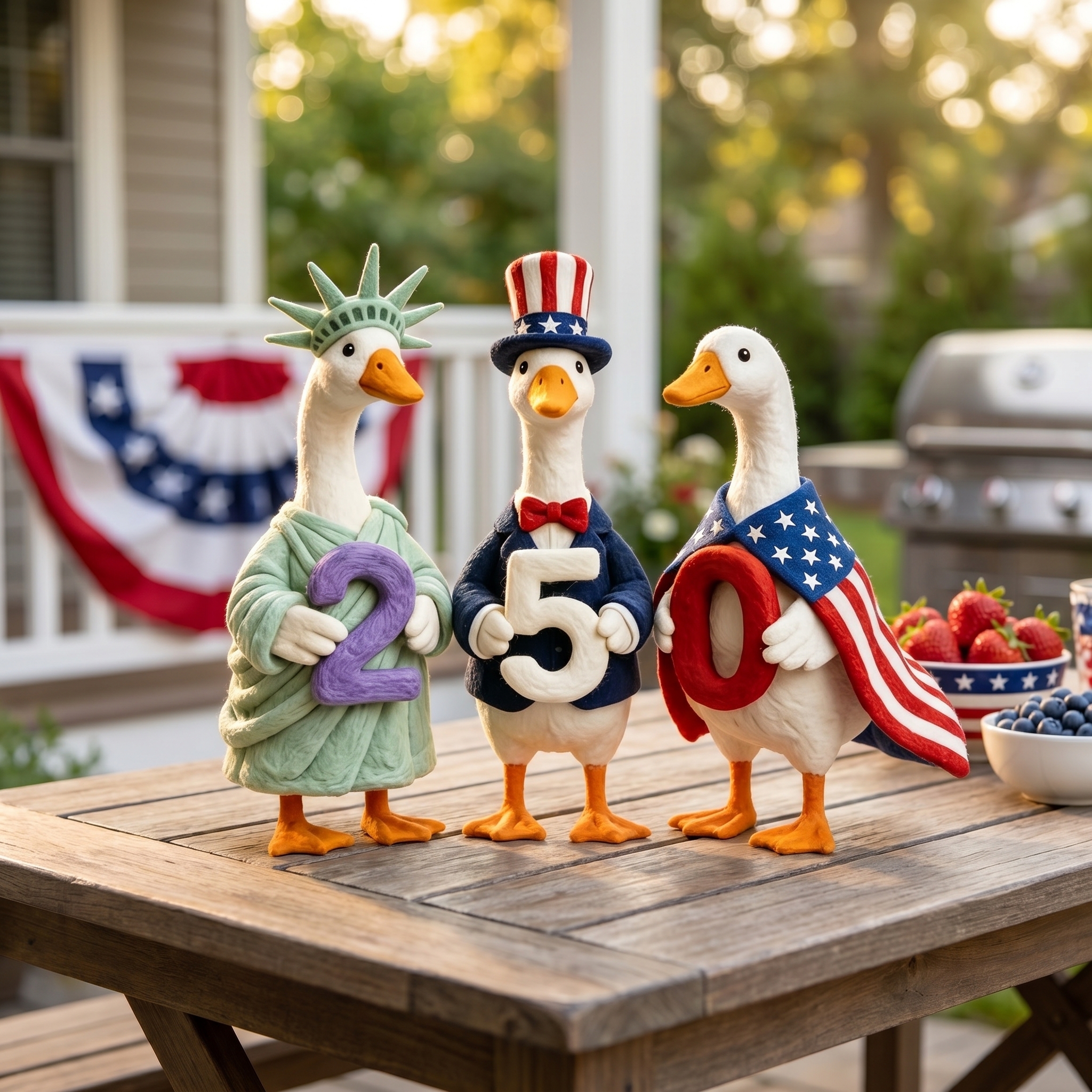 Whimsical "USA 250" Patriotic Geese Centerpiece
