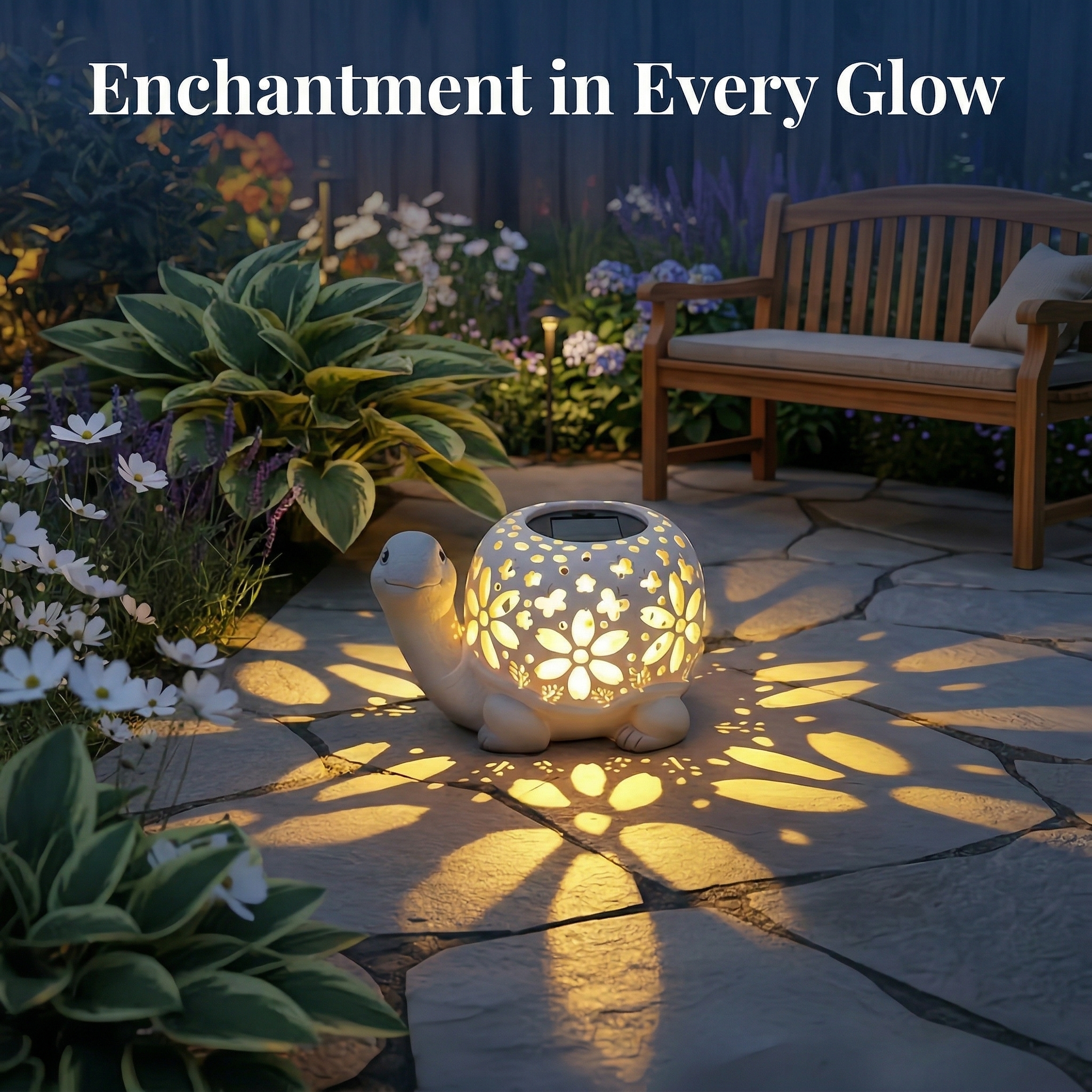 Turtle Glow Solar Garden Lantern With Floral Cutout Shell-EASESTER