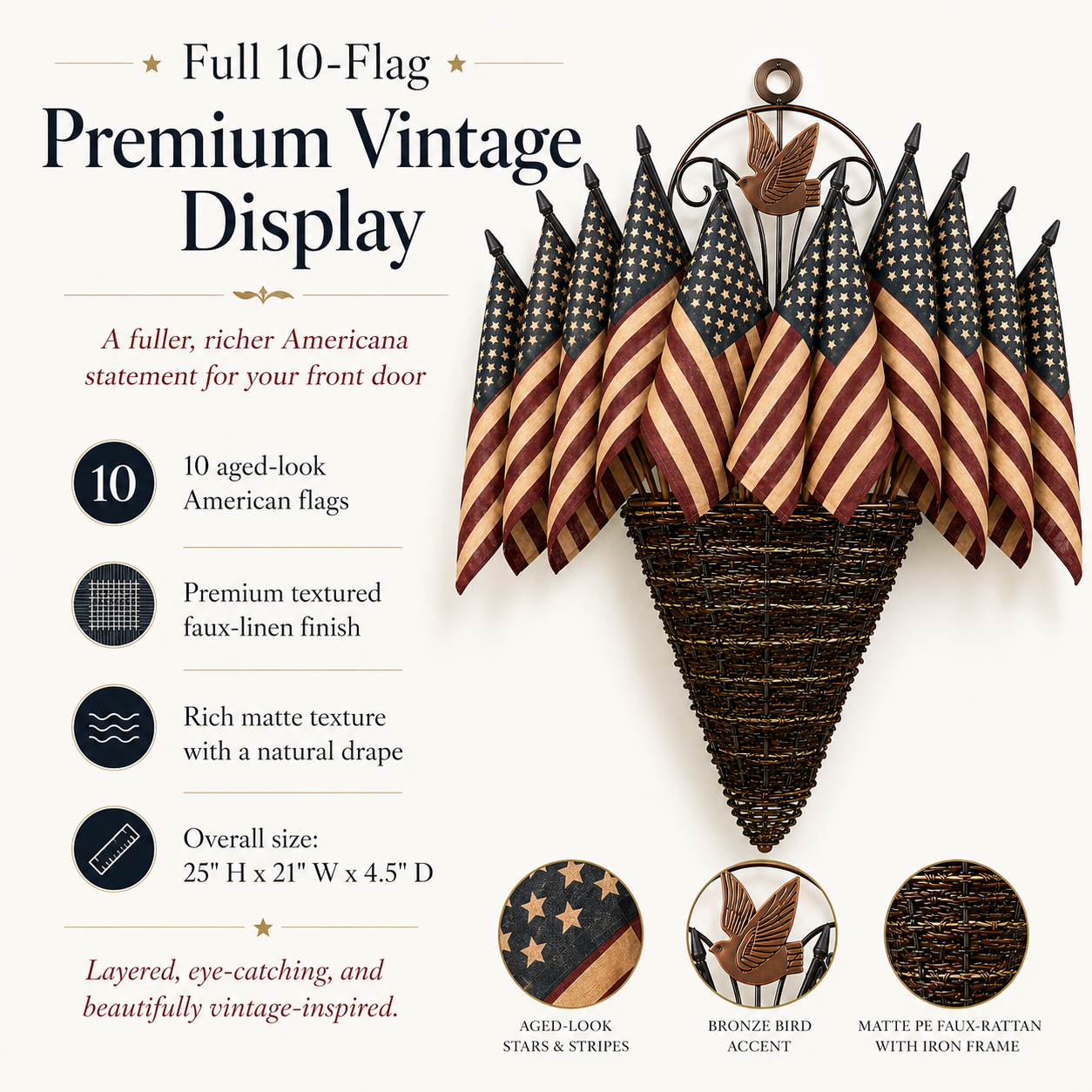 Vintage Patriotic Flag Basket Door Hanger-EASESTER