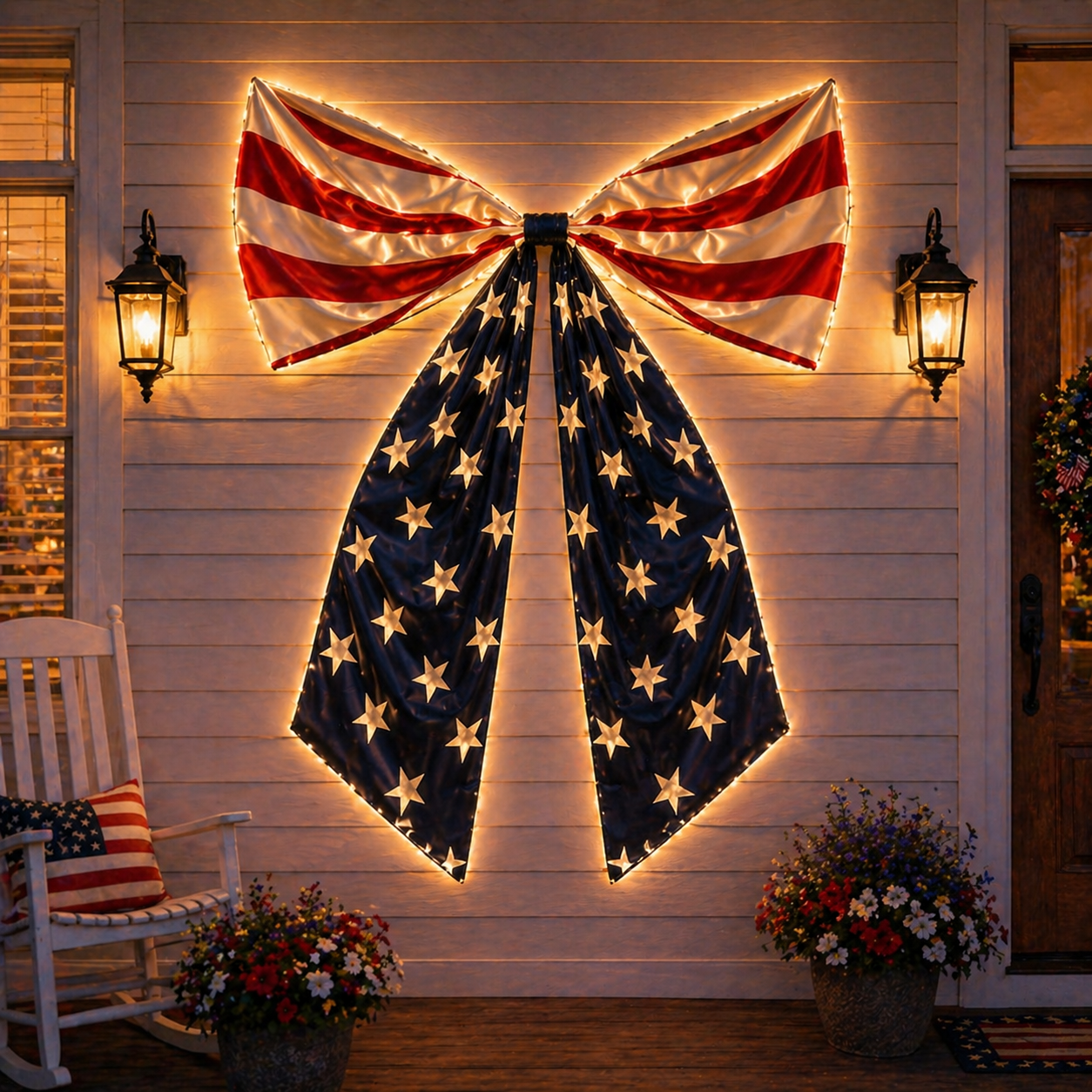 Lighted Extra Large American Flag Bow-EASESTER