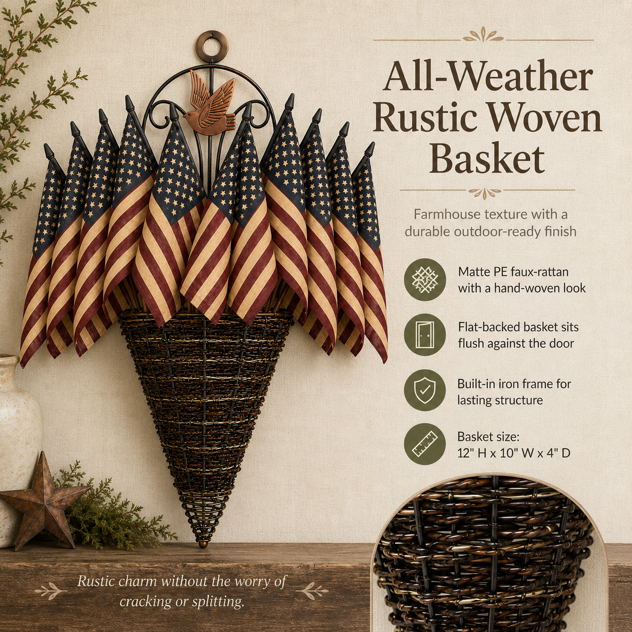 Vintage Patriotic Flag Basket Door Hanger-EASESTER