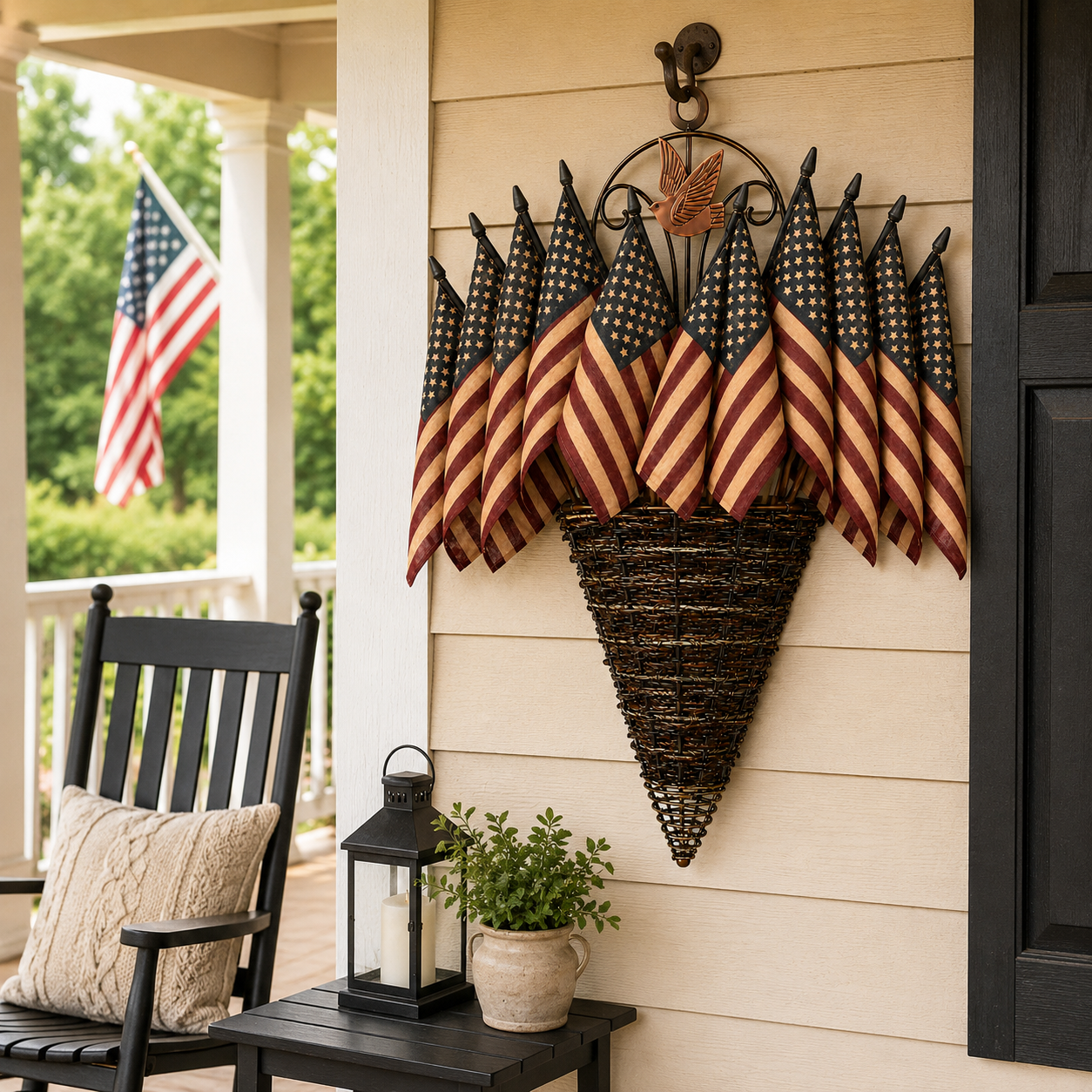 Vintage Patriotic Flag Basket Door Hanger-EASESTER