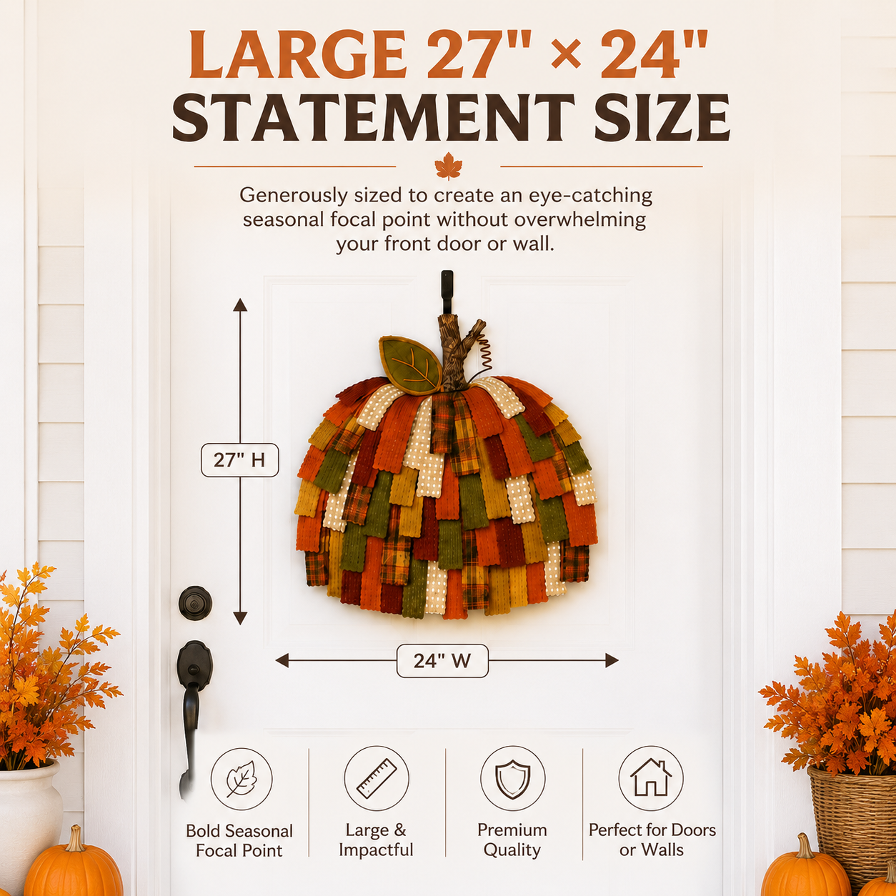 Lighted Patchwork Pumpkin Door Hanger-EASESTER