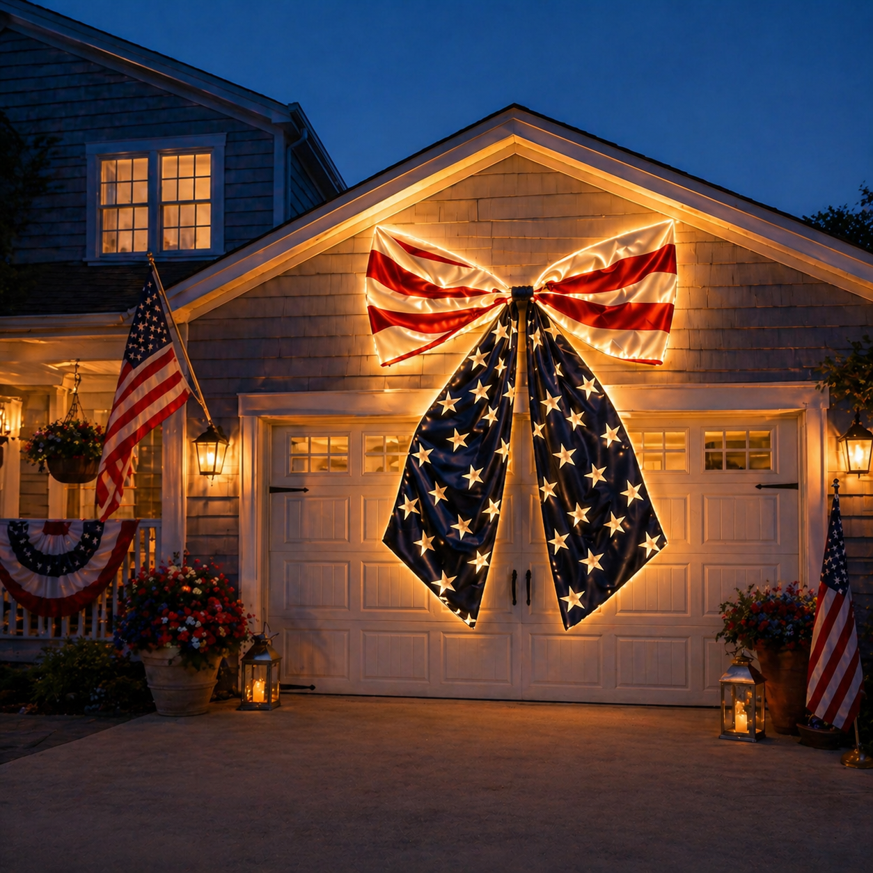 Lighted Extra Large American Flag Bow-EASESTER
