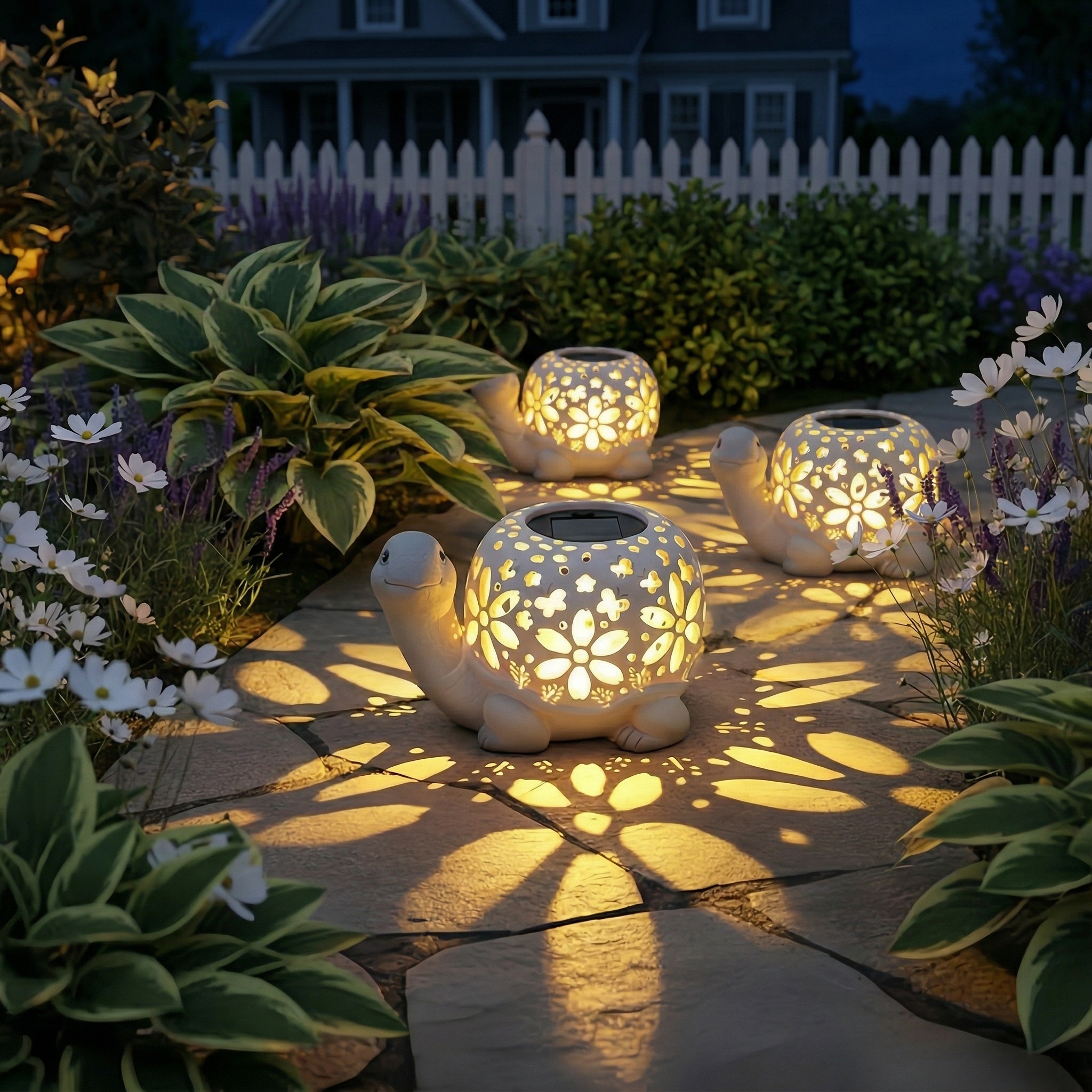 Turtle Glow Solar Garden Lantern With Floral Cutout Shell-EASESTER